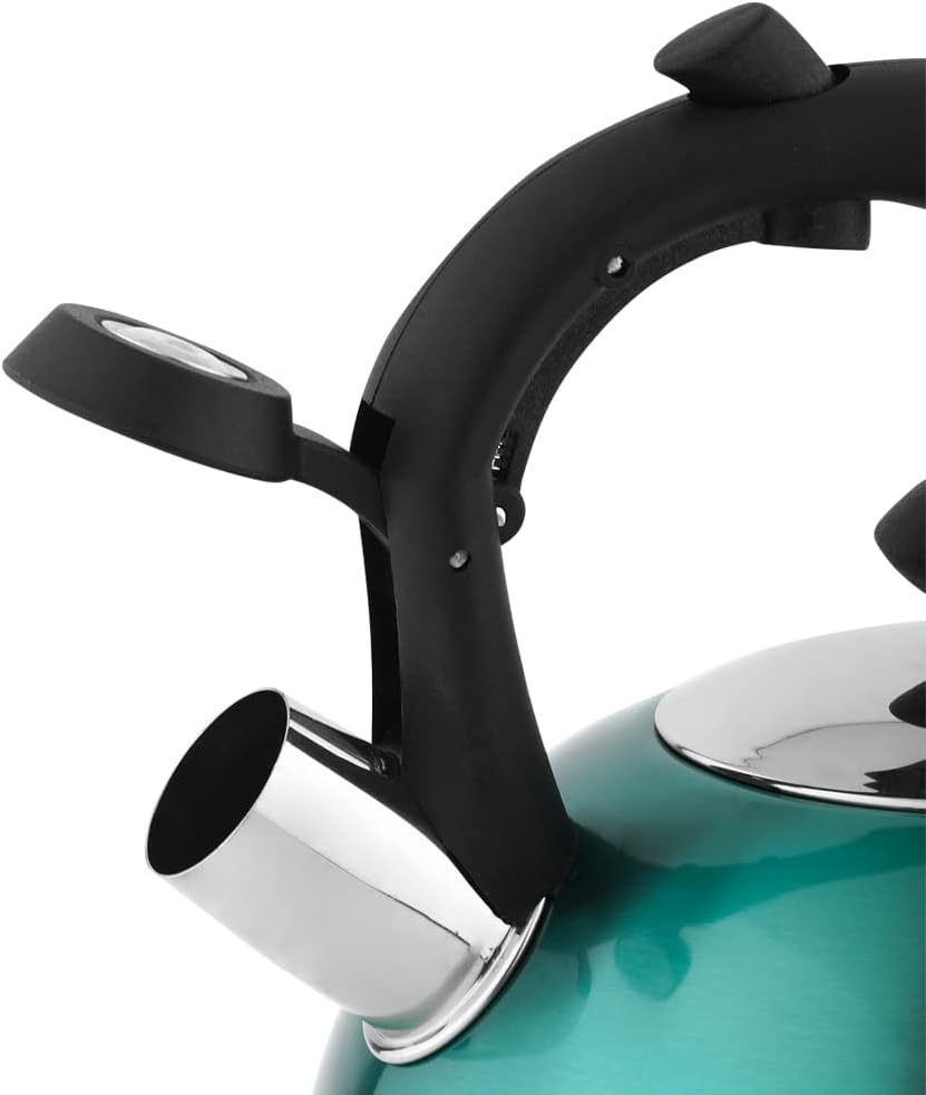 Stainless Steel Whistling Tea Kettle, Fast Boiling for Tea and Coffee, Food Grade, Ergonomic Handle, 2.3 Liter, Teal