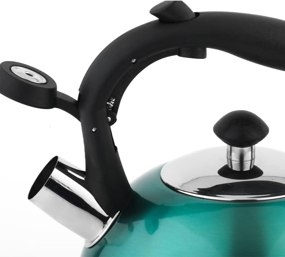 Stainless Steel Whistling Tea Kettle, Fast Boiling for Tea and Coffee, Food Grade, Ergonomic Handle, 2.3 Liter, Teal