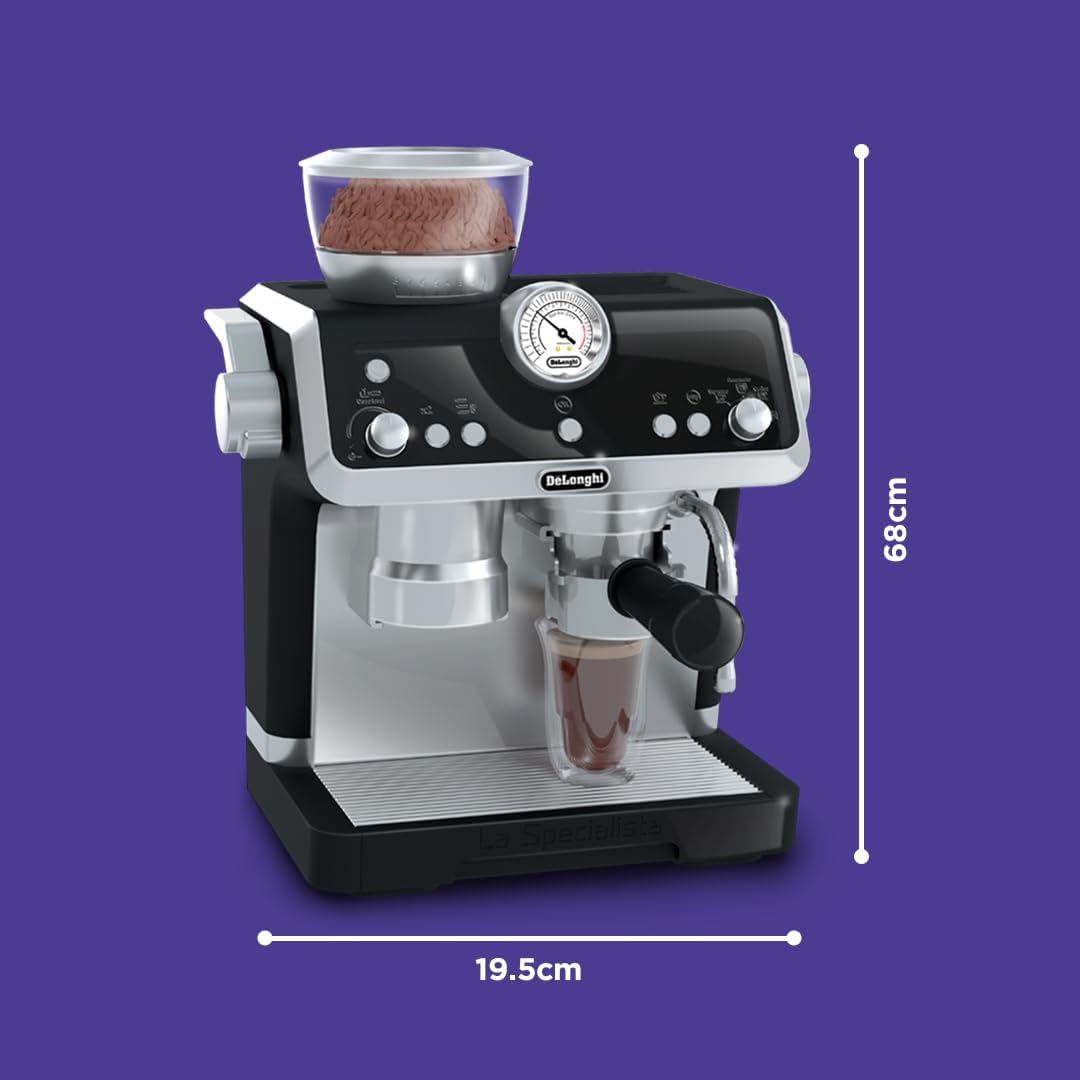 De'Longhi Toys Barista Coffee Machine. Toy Kitchen Playset for Kids with Moving Parts, Realistic Sounds and Magic Coffee Reveal. For Children Aged 3+, Silver, Black