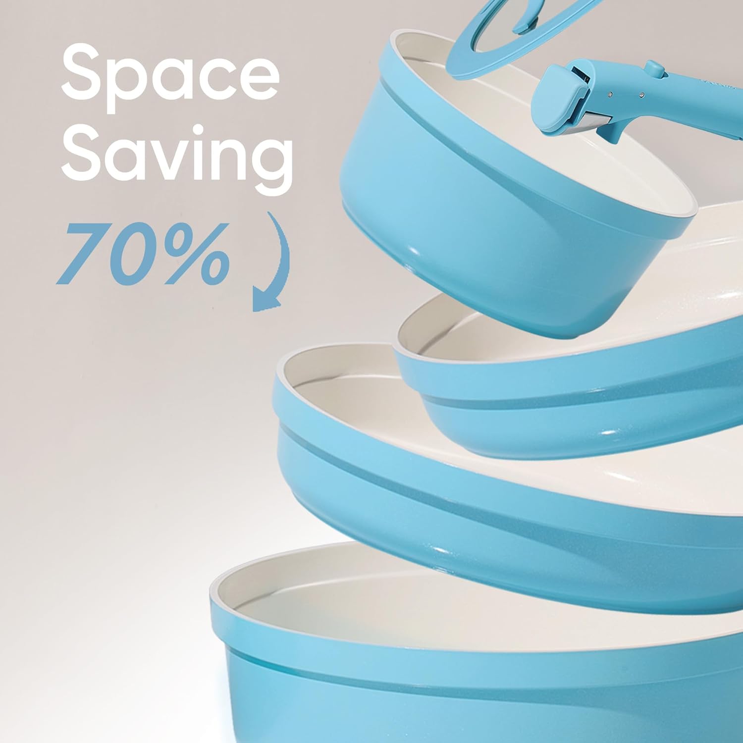 15pcs Pots and Pans Set,Ceramic Cookware Sets Non Stick with Detachable Handle, Induction Kitchen Pots and Pans,RV Cooking Set, Oven/Dishwasher/Fridge Safe, Space Saving