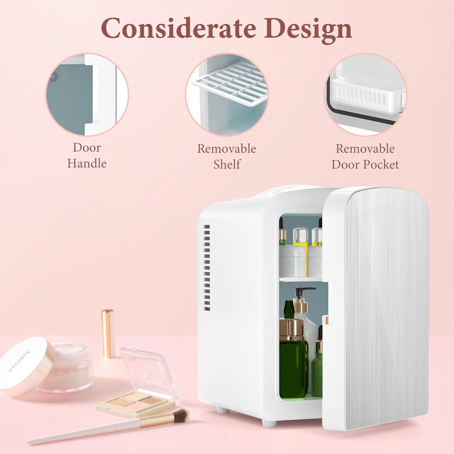 Mini Fridge, 4L Portable Small Refrigerator for Skincare, Cosmetics, Food & Drinks, Compact Refrigerator for Bedroom, Dorm, Car, Office