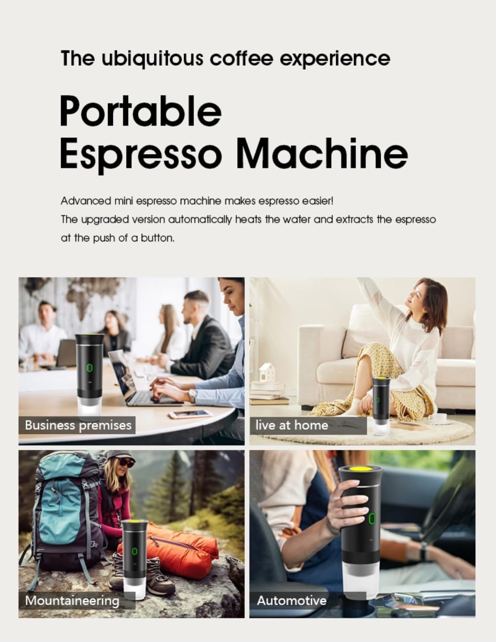 Wireless Portable Electric Coffee Maker with USB-C, Self-Heating, Rechargeable Espresso Coffee Machine for Travel, Camping, RV,Home,Office