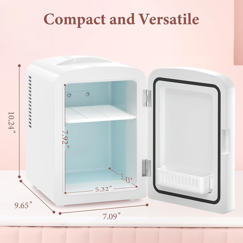 Mini Fridge, 4L Portable Small Refrigerator for Skincare, Cosmetics, Food & Drinks, Compact Refrigerator for Bedroom, Dorm, Car, Office