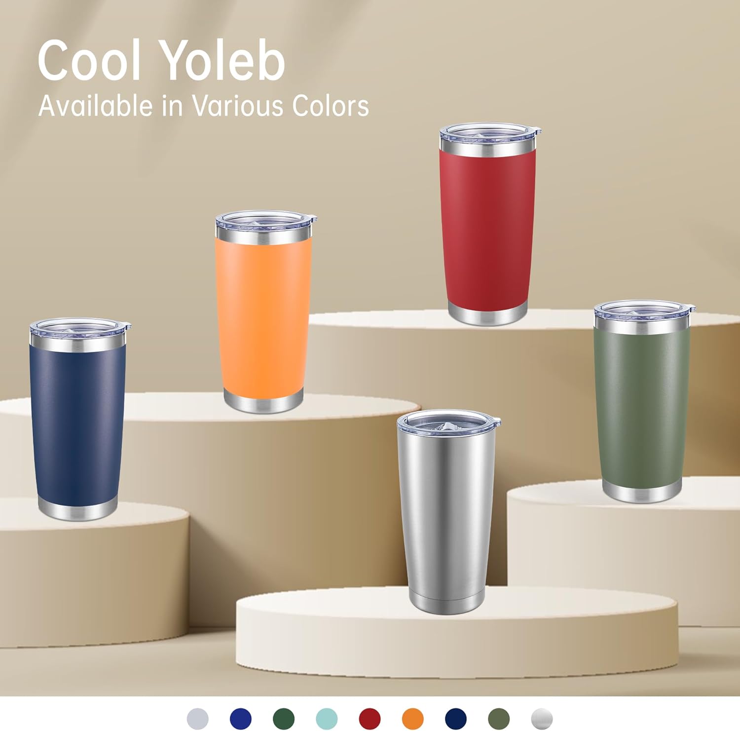 20 oz Tumblers Bulk Stainless Steel Tumbler with Lid Double Wall Vacuum Insulated Coffee Mug 20oz Powder Coated Cup for Hot and Cold Drinks, Stainless, 6 pack