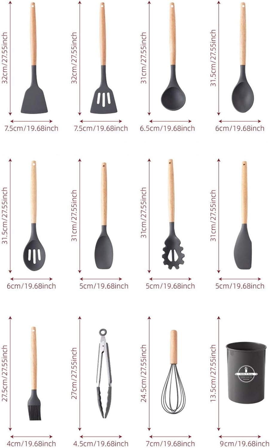 12PCS Silicone Kitchenware Set High Temperature Resistant Kitchenware Cooking Spoons Shovel Filters Egg Beaters NonStick Kitchenware with Storage Tanks Dishwasher Clean