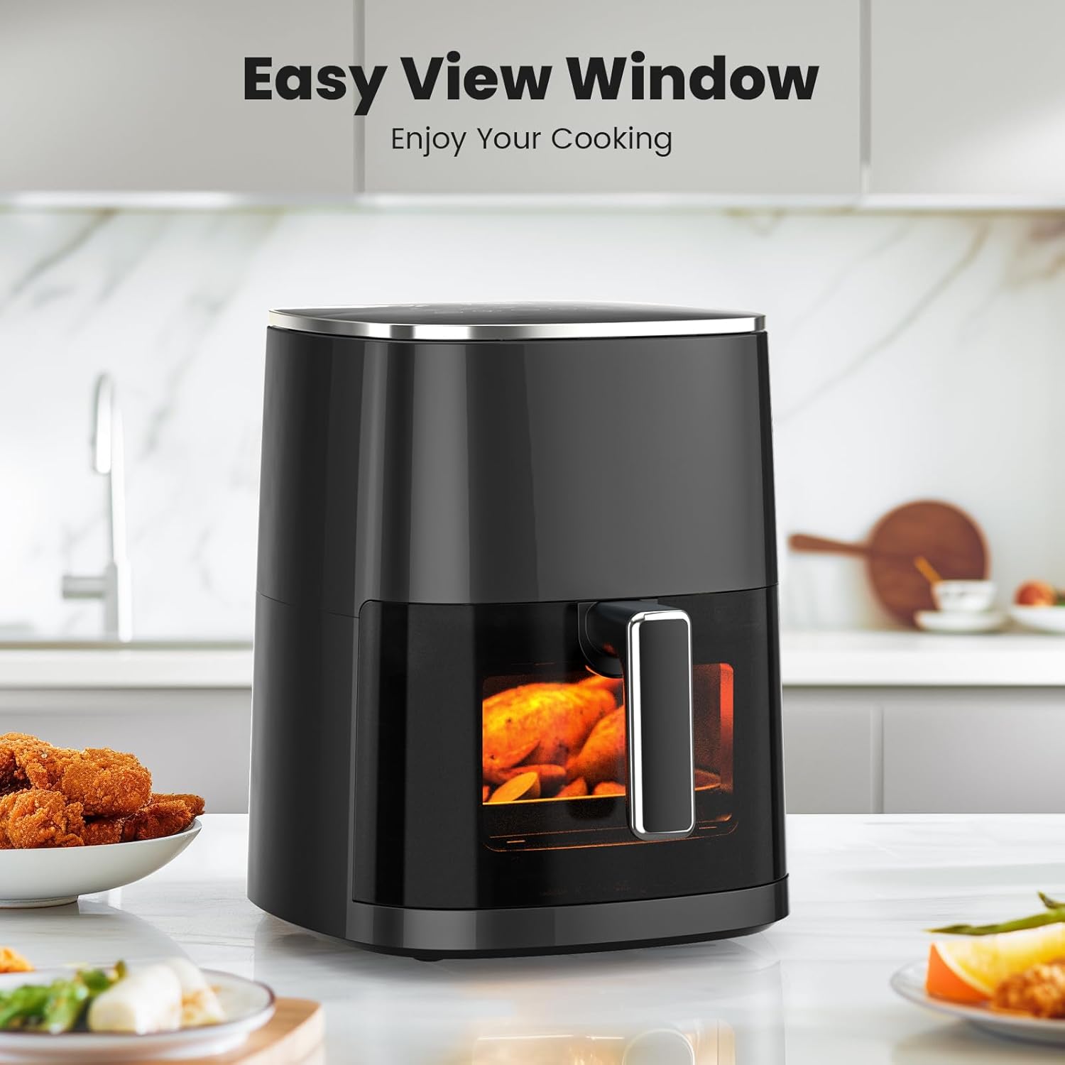 6QT Air Fryer with Window, Square Airfryer Oven 12-in-1 for Family, 400°F Rapid Air Crispy Technology, Roast Bake Dehydrate, Nonstick & Easy-Clean Basket