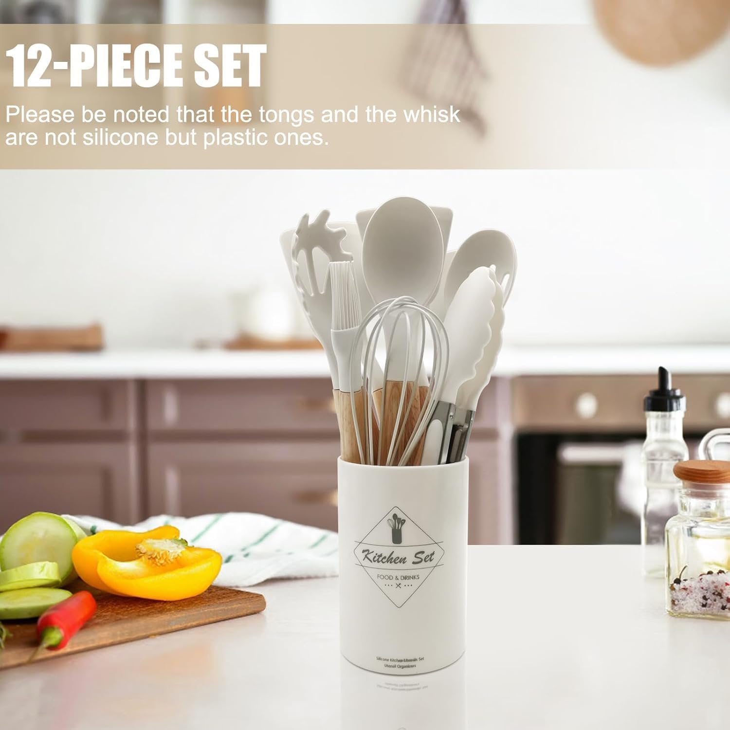 12PCS Silicone Kitchenware Set High Temperature Resistant Kitchenware Cooking Spoons Shovel Filters Egg Beaters NonStick Kitchenware with Storage Tanks Dishwasher Clean