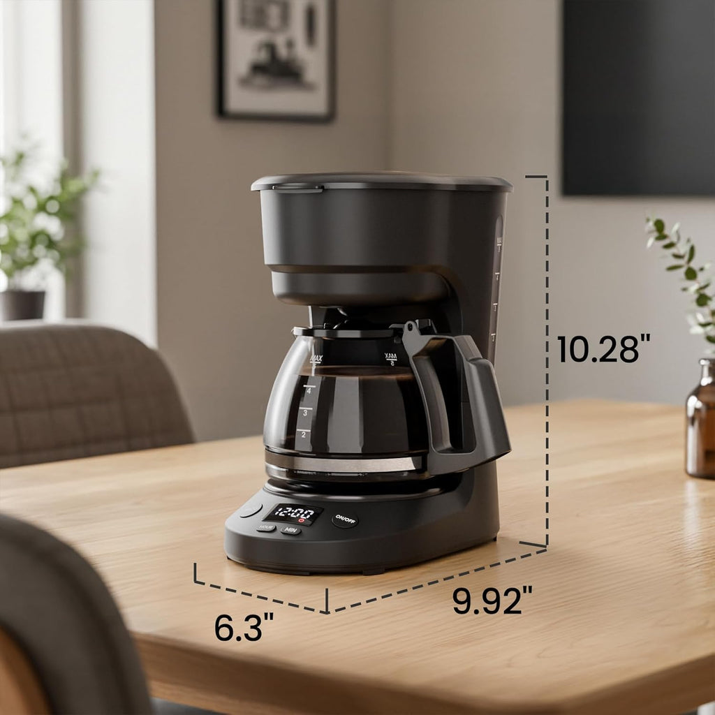 5-Cup Drip Coffee Machine with LED Display, Small Coffee Maker with Anti-Drip, Timer, Auto Shut-Off, Dry-Boil Protection, Removable Funnel, Compact, Ideal for Home & Office