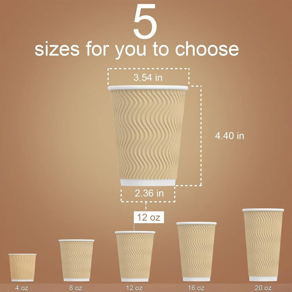 Hot Paper Cups_12 oz Disposable Insulated Corrugated Sleeve Ripple Wall Paper Cup 100 pcs,12oz Cups for Drink，Hot Coffee Cups