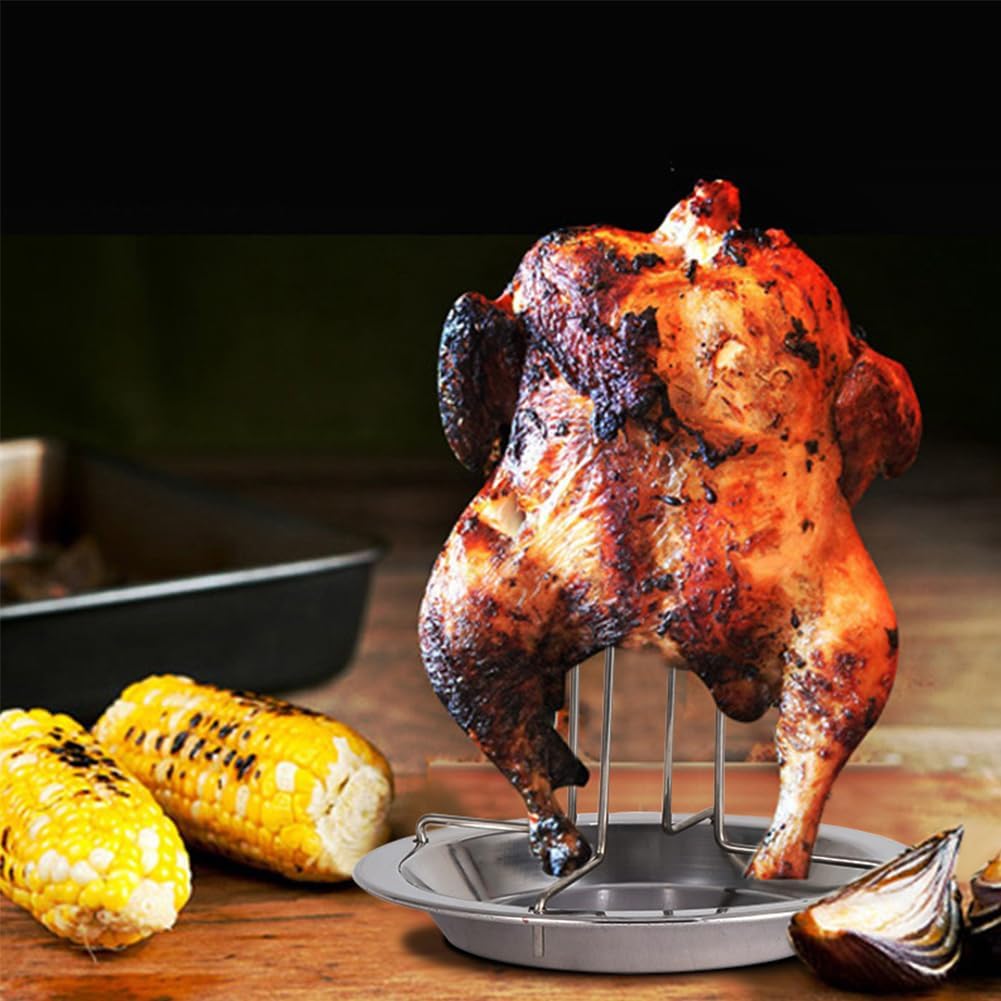 Chicken Roaster Rack Stainless Steel Turkey Standing Holder with Bowl,Detachable Vertical Roaster Rack for Chicken Turkey Roasters BBQ Grilling for Grill Oven Smoker