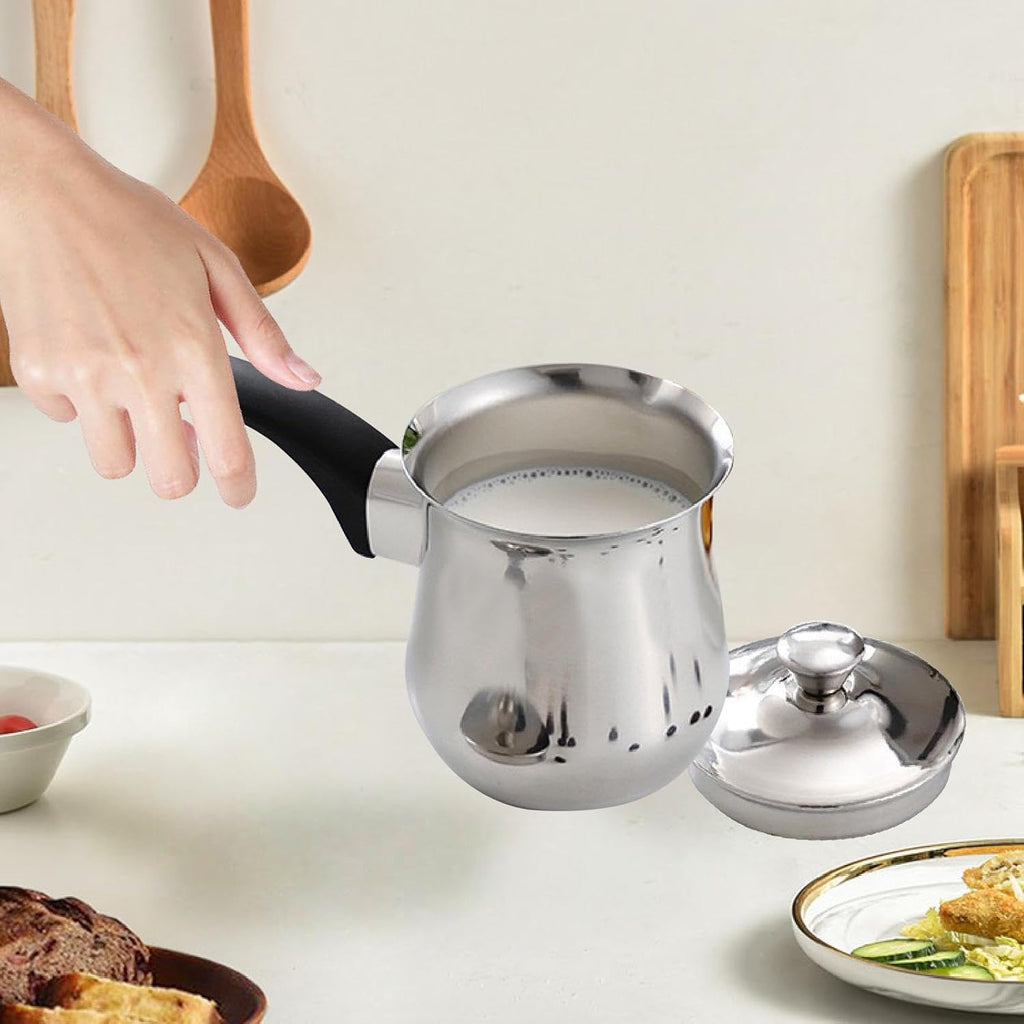 360ml Stainless Steel Coffee Pot with Handle – Portable Milk Warmer & Coffee Maker for Kitchen, Camping, Office, Home & Restaurant