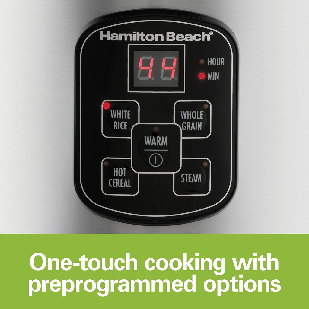 Digital Programmable Rice Cooker & Food Steamer, 8 Cups Cooked (4 Uncooked), With Steam & Rinse Basket, Stainless Steel