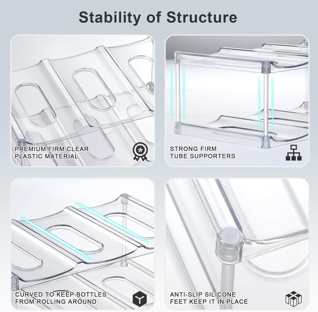 Compartment - Stackable Water Bottle Organizer Holder - for Stanley & Others' Large Tumbler - Clear Wine Rack, Cup Bottle Holder for Cabinet Home Countertop Fridge Pantry Shelf, 3 Tier Hold 9