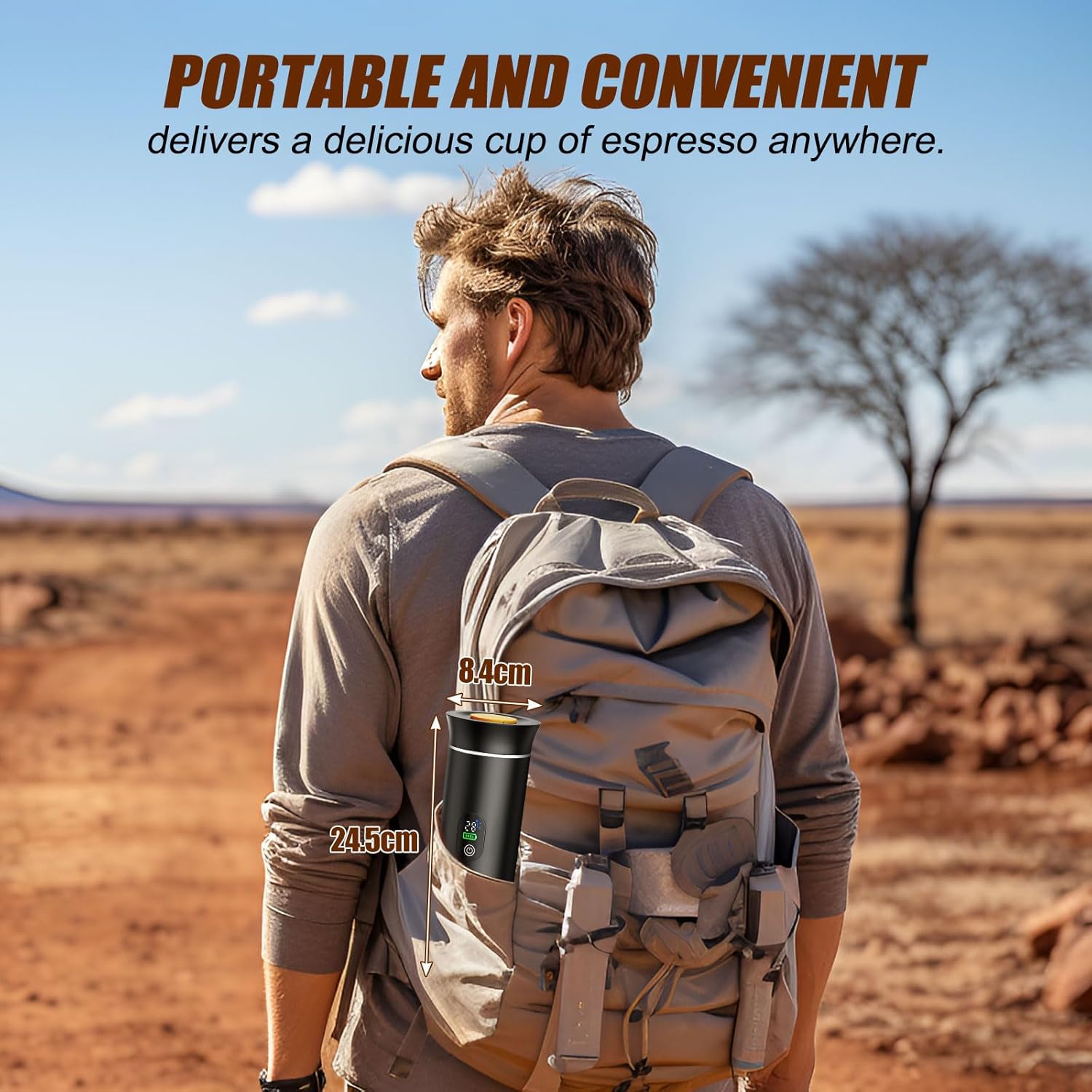 Portable Battery Espresso Coffee Maker for Travel, 20 bar Smart Display Mini Car Espresso Machines, 3-in-1 Self-Heating Electric Espresso Maker, USB-C Ground Coffee & Capsule Pod(Ns&DG) RV, Hiking