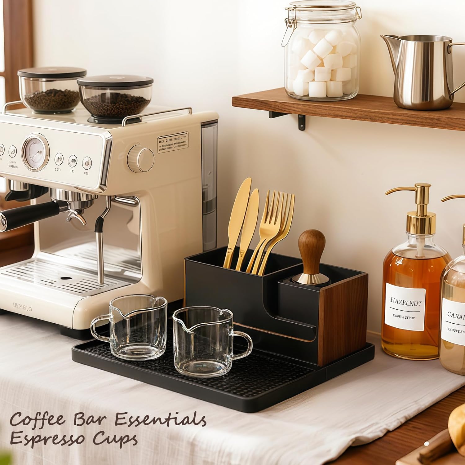 Espresso Cups Set of 2: Espresso Machine Accessories - Espresso Shot Cups for Home Baristas - Essential Coffee Bar Accessories - 4oz Glass Espresso Cup Set with Handled and Spout