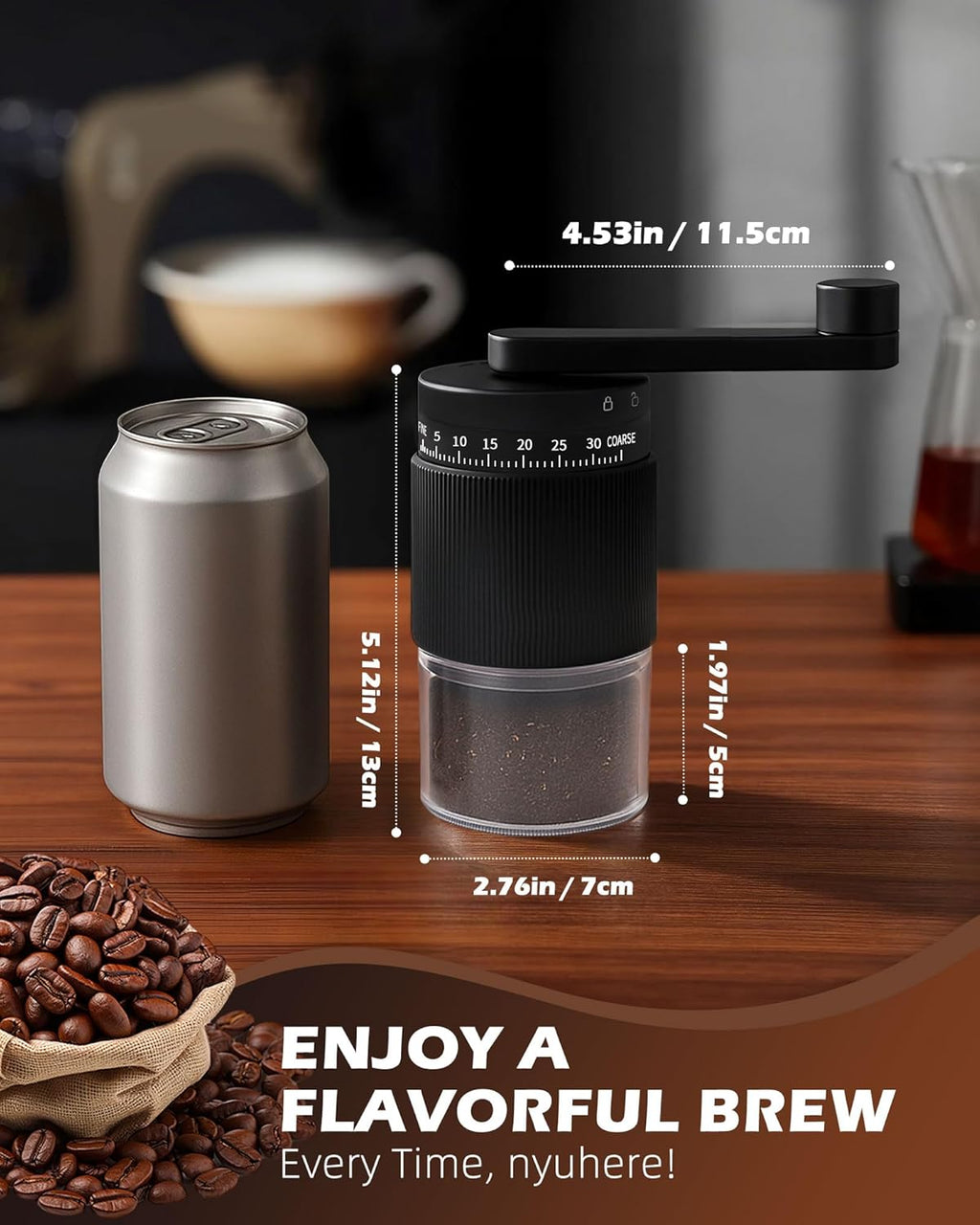 Manual Coffee Grinder with 35 Adjustable Settings – Hand Coffee Bean Grinder with Ceramic Burr, Portable Espresso Coffee Mill for Home & Travel