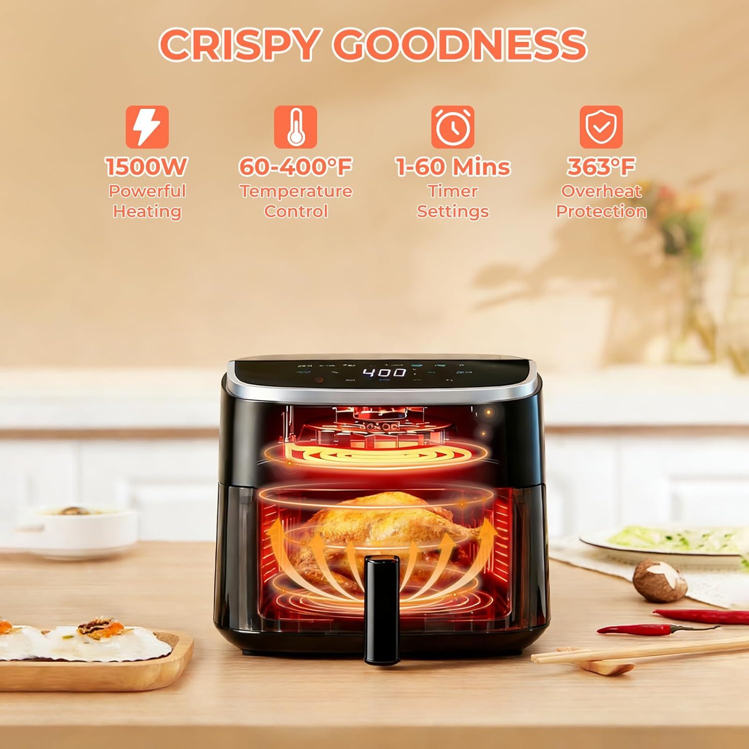 Air Fryer，4QT Small AirFryer with Easy View Window and Interior Light, Digital Touchscreen with 8 Presets for Custom Cooking, Nonstick and Dishwasher Safe Basket