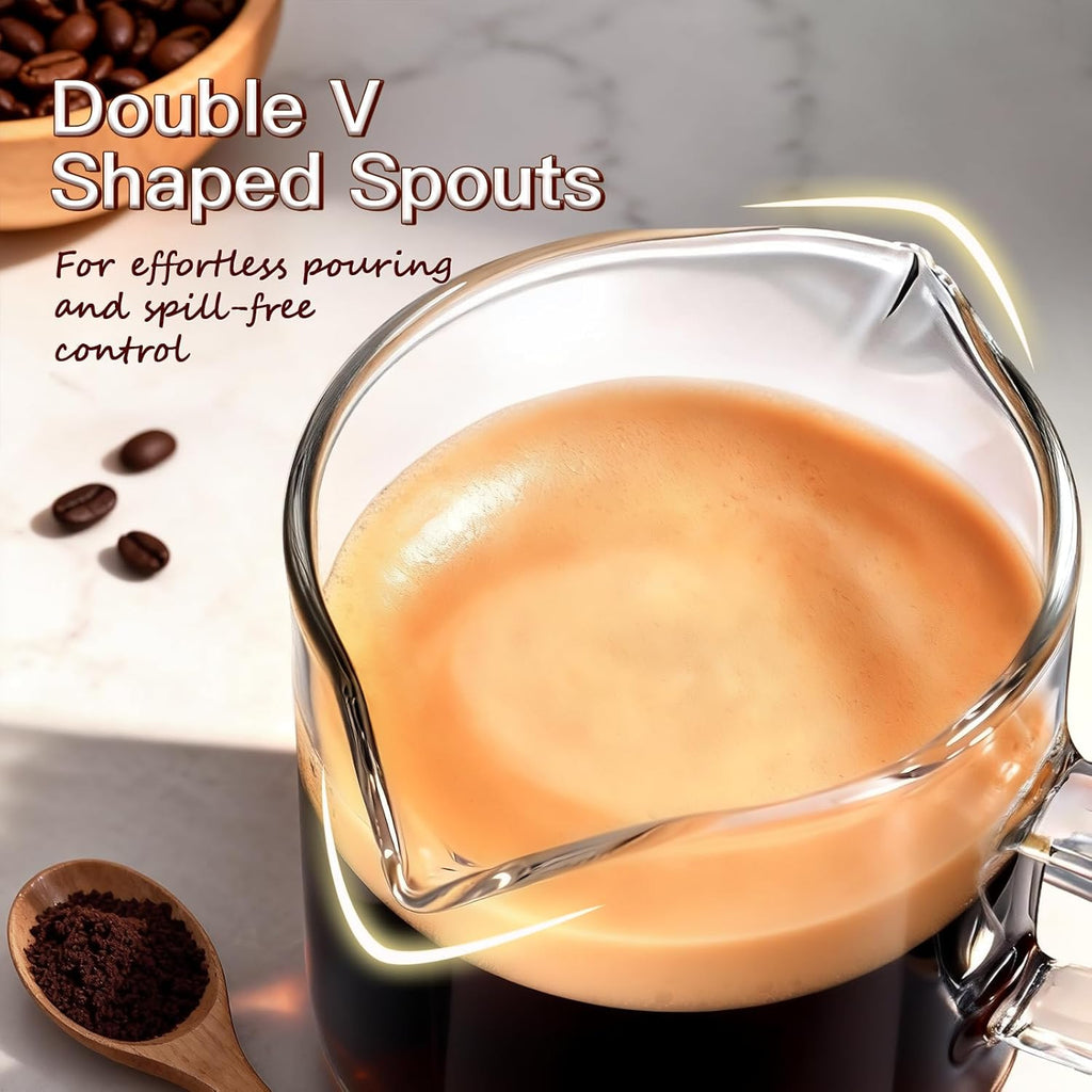 Espresso Cups Set of 2: Espresso Machine Accessories - Espresso Shot Cups for Home Baristas - Essential Coffee Bar Accessories - 4oz Glass Espresso Cup Set with Handled and Spout