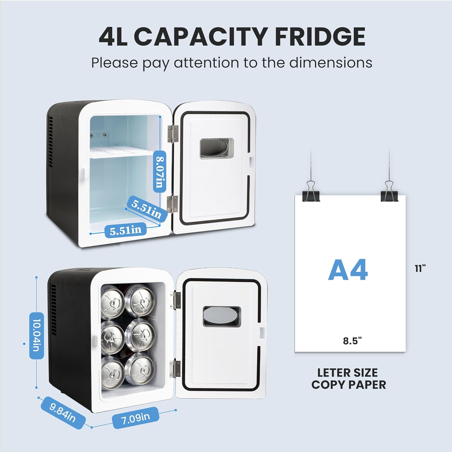 Simple Deluxe Mini Fridge with Viewing Window, 4L/6 Can Portable Cooler & Warmer, Freon-Free Small Refrigerator for Skincare, Drinks, Snacks & Cosmetics