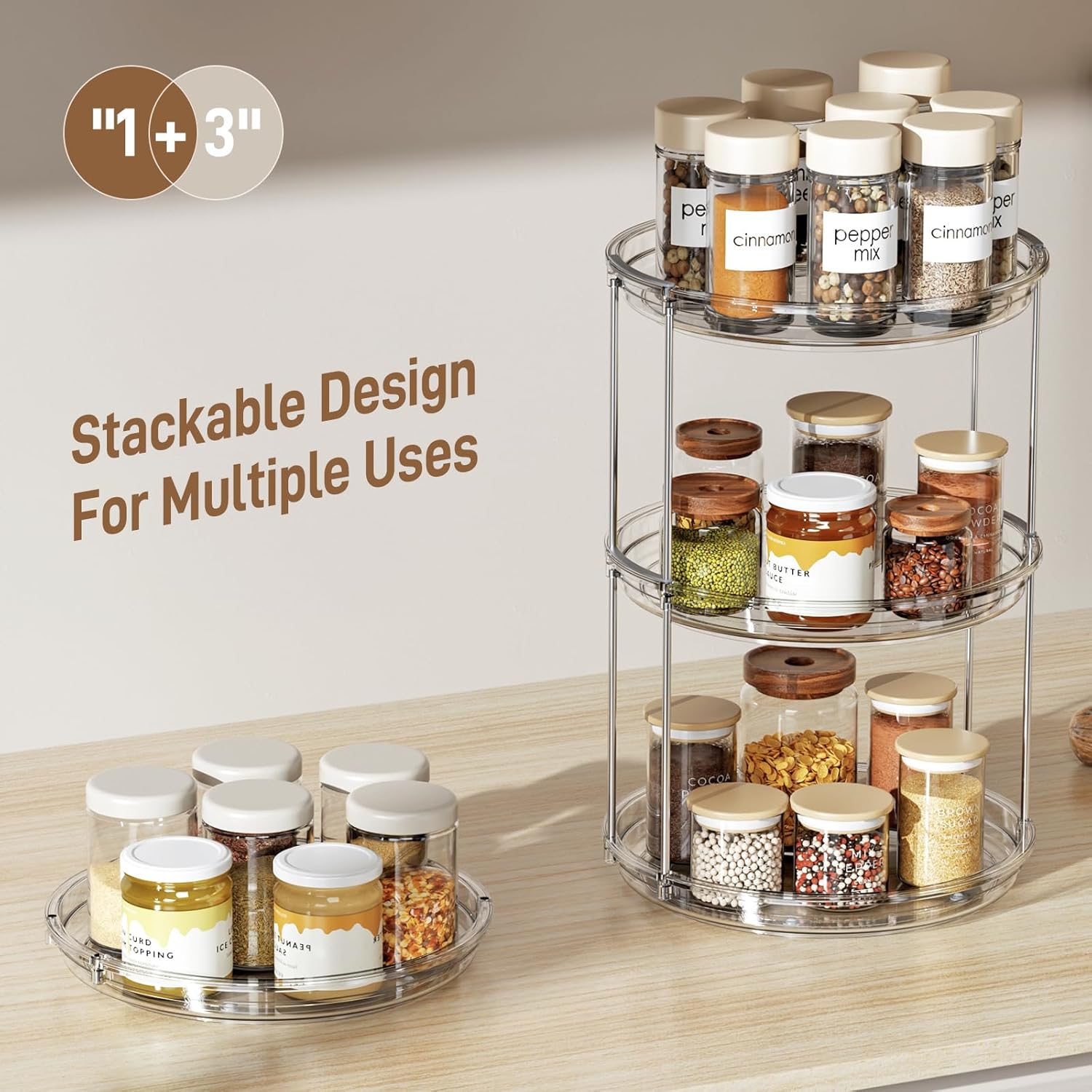 2 Tier Lazy Susan Turntable Organizer 9.25'' Rotating Spice Rack Organization for Cabinet, Kitchen, Pantry, Countertop, Bathroom, Vanity, Medicine Cabinet Organizer, Clear