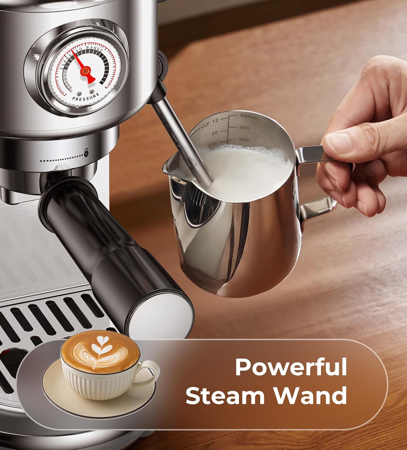 Machine with Milk Frother, 20 Bar Pressure Espresso Maker, with 44OZ Removable Tank, Compact Stainless Steel Coffee Machine for Home, Office, Latte, Cappuccino, Macchiato, Silver Visit the atatix Store