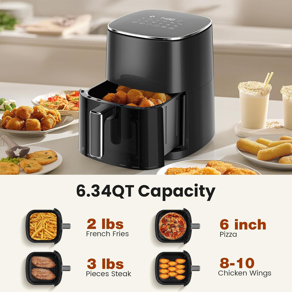 6QT Air Fryer with Window, Square Airfryer Oven 12-in-1 for Family, 400°F Rapid Air Crispy Technology, Roast Bake Dehydrate, Nonstick & Easy-Clean Basket