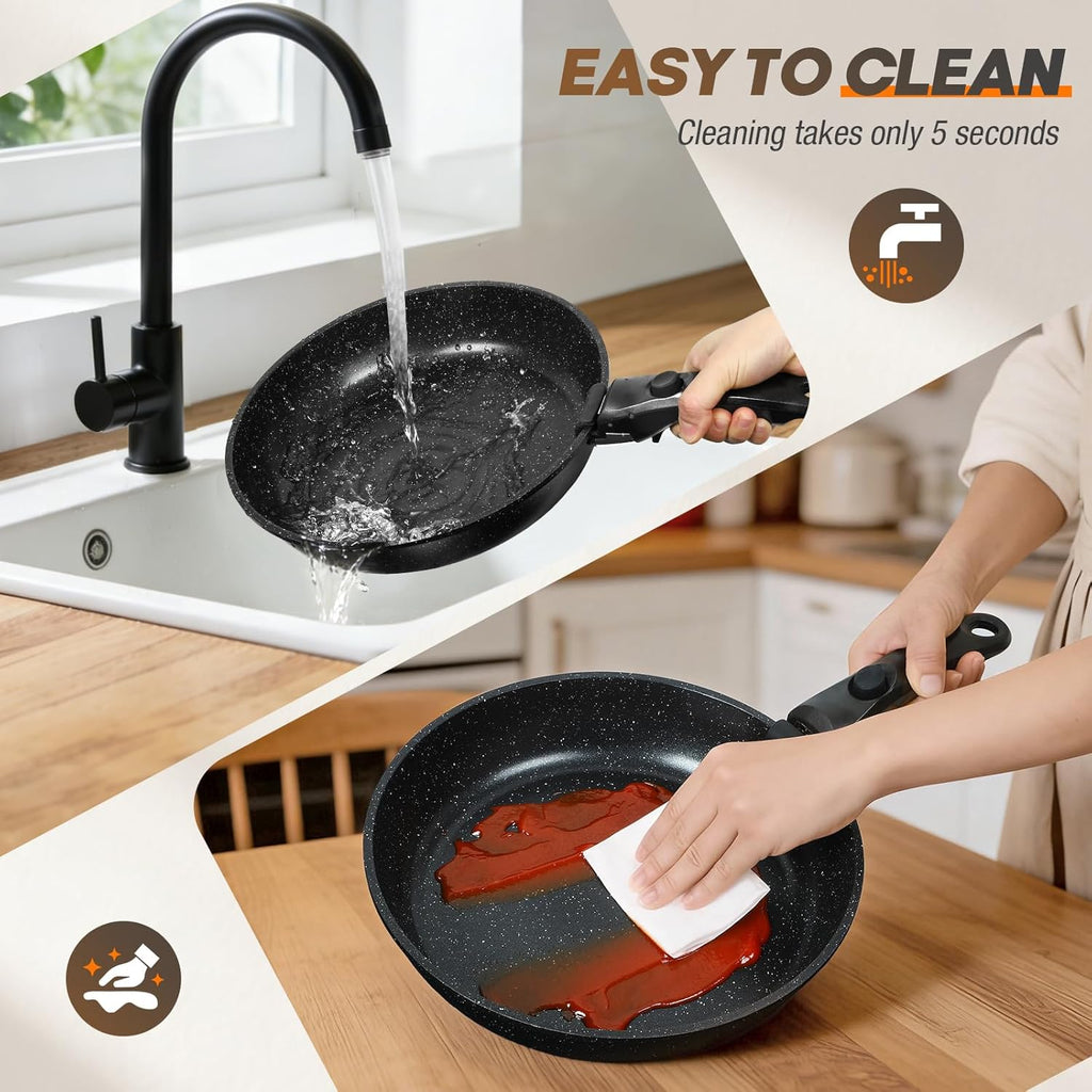 pots and Pans Set, Nonstick Cookware Set Detachable Handle, Induction Kitchen Cookware Sets with Removable Handle, Non Stick RV Cookware Set, Dishwasher ＆ Oven Safe (9 PCS)