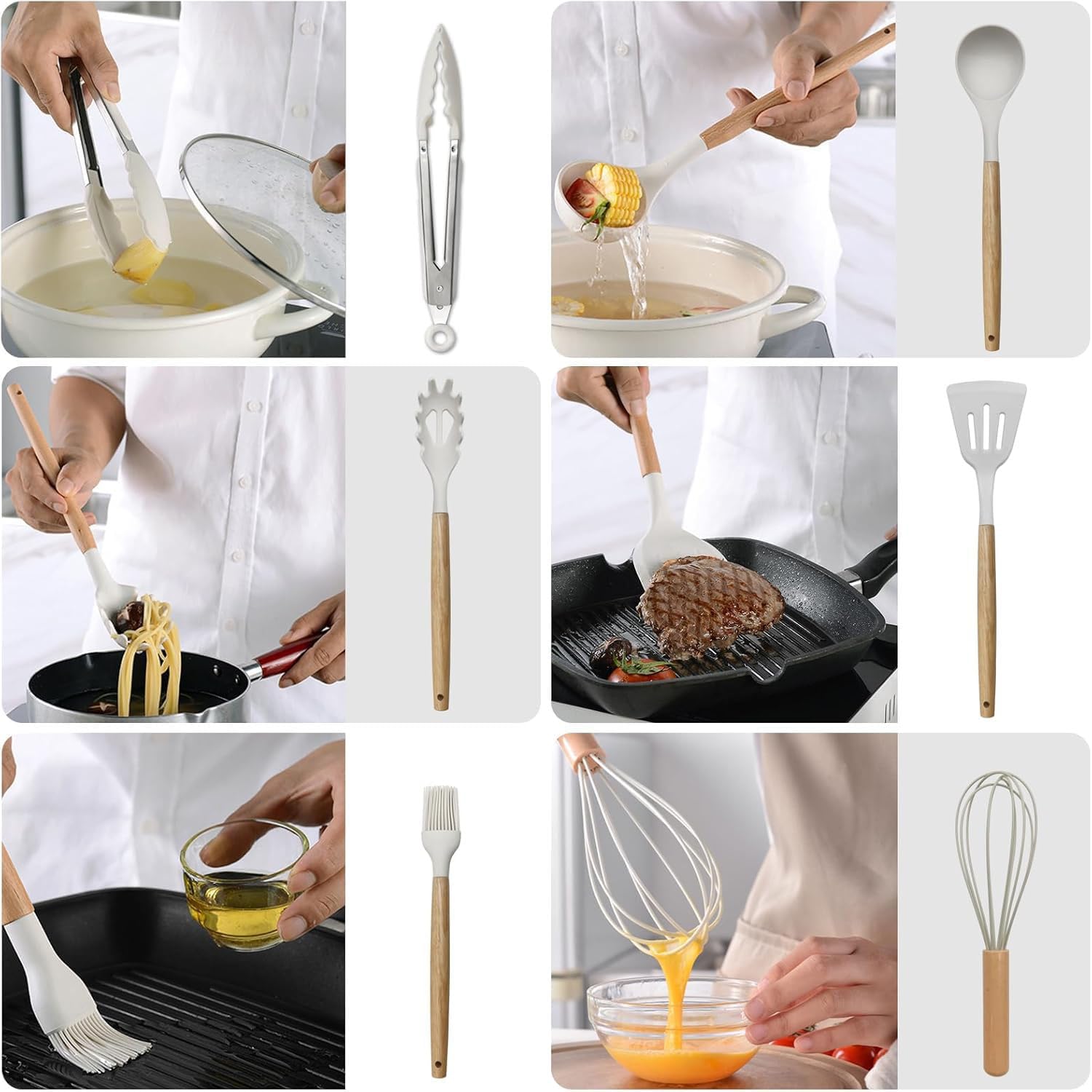 12PCS Silicone Kitchenware Set High Temperature Resistant Kitchenware Cooking Spoons Shovel Filters Egg Beaters NonStick Kitchenware with Storage Tanks Dishwasher Clean