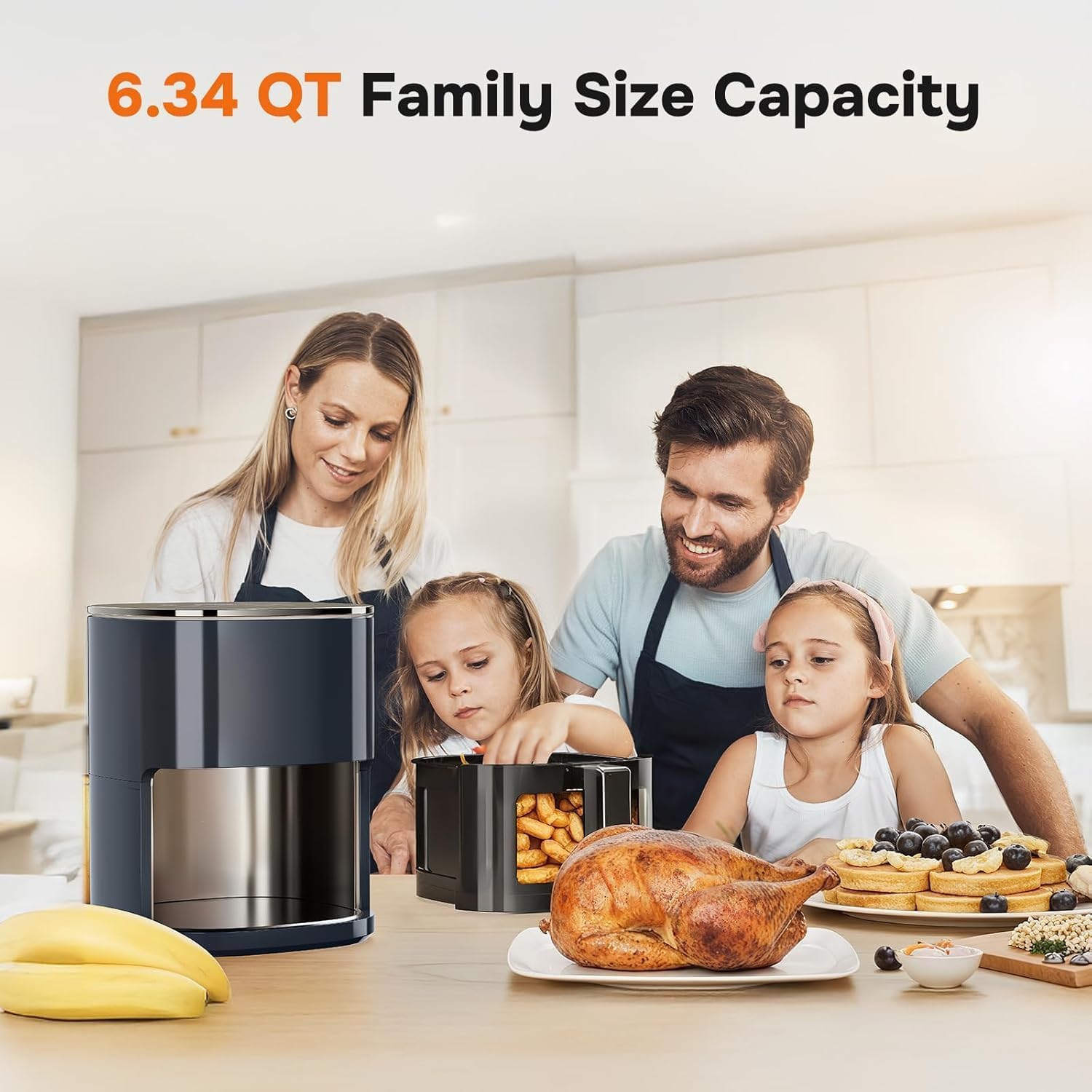 12-in-1 Air Fryer 6.34 Qt, Digital Preset Airfryer with Visible Window, Nonstick and Dishwasher-Safe Basket, Air Fry, Roast, Bake, Dehydrate, Fries, 1700W