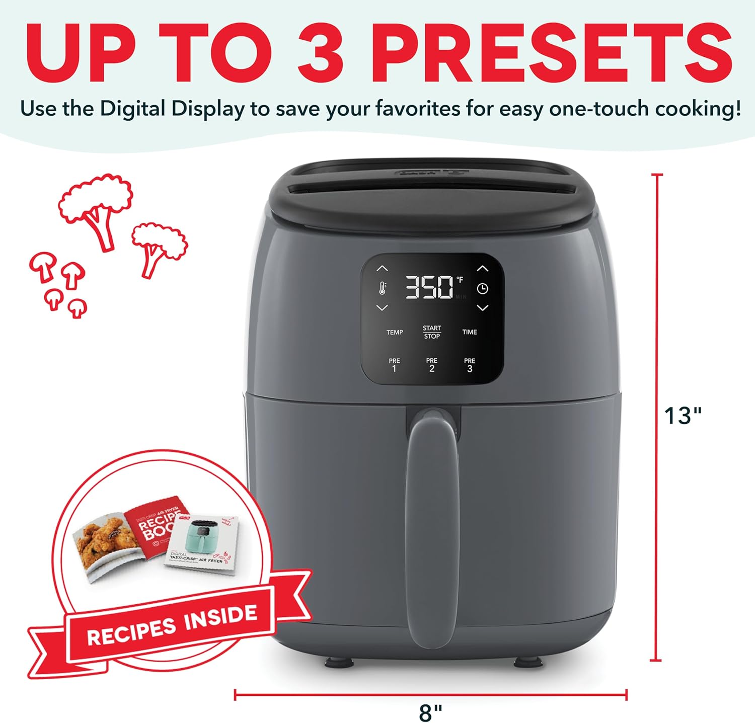 Digital Tasti-Crisp™ Air Fryer - Compact Electric Digital Fryer With Auto Shut-Off Feature - Ideal for Small Spaces - AirCrisp® Technology - 2.6 Quarts - Cool
