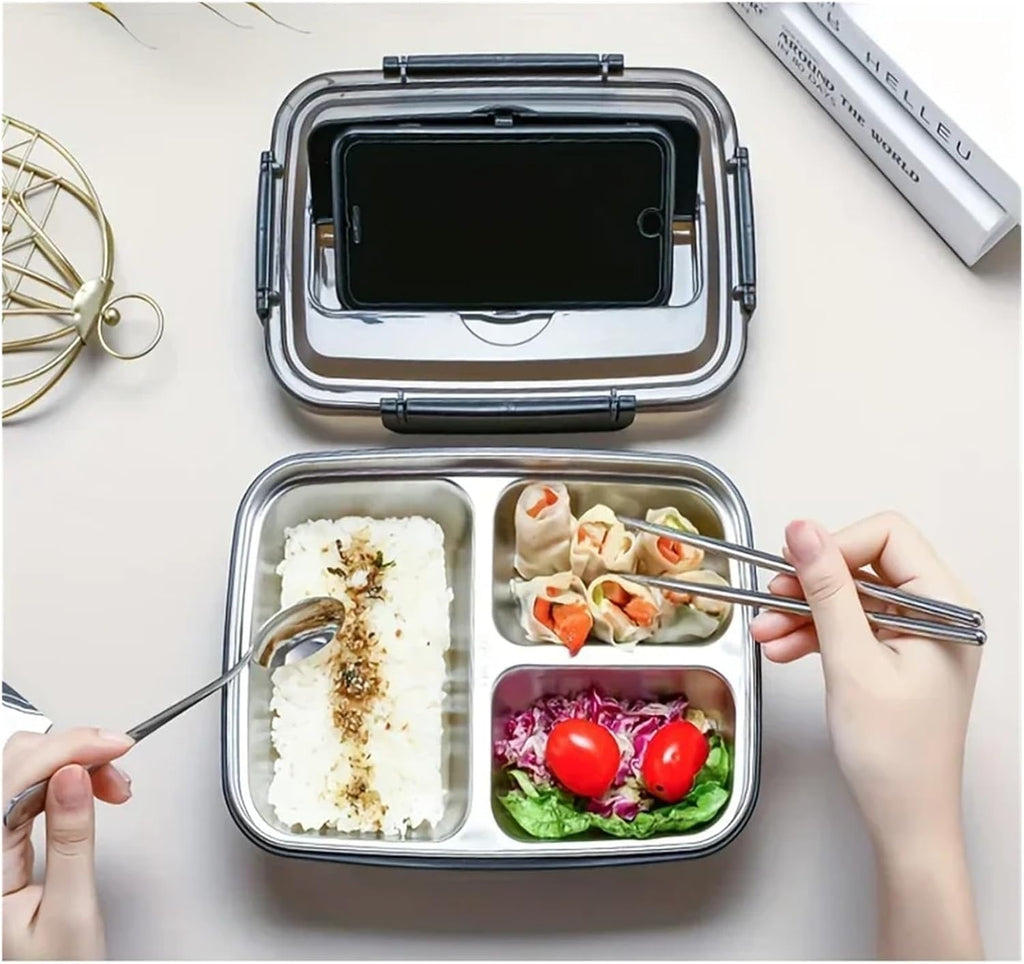 Students & Office Workers Leak-Proof Stainless Steel Lunch Box With 3/4 Compartments Durable Easy-Clean Bento Container