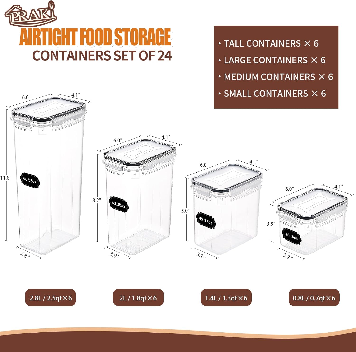 Airtight Food Storage Containers Set with Lids - 24 PCS, BPA Free Kitchen and Pantry Organization, Plastic Leak-proof Canisters for Cereal Flour & Sugar - Labels & Marker