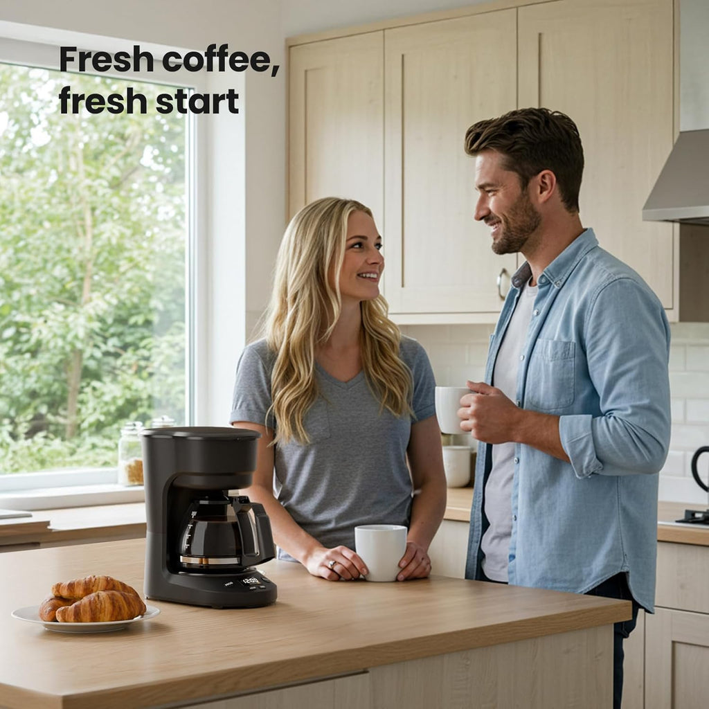5-Cup Drip Coffee Machine with LED Display, Small Coffee Maker with Anti-Drip, Timer, Auto Shut-Off, Dry-Boil Protection, Removable Funnel, Compact, Ideal for Home & Office