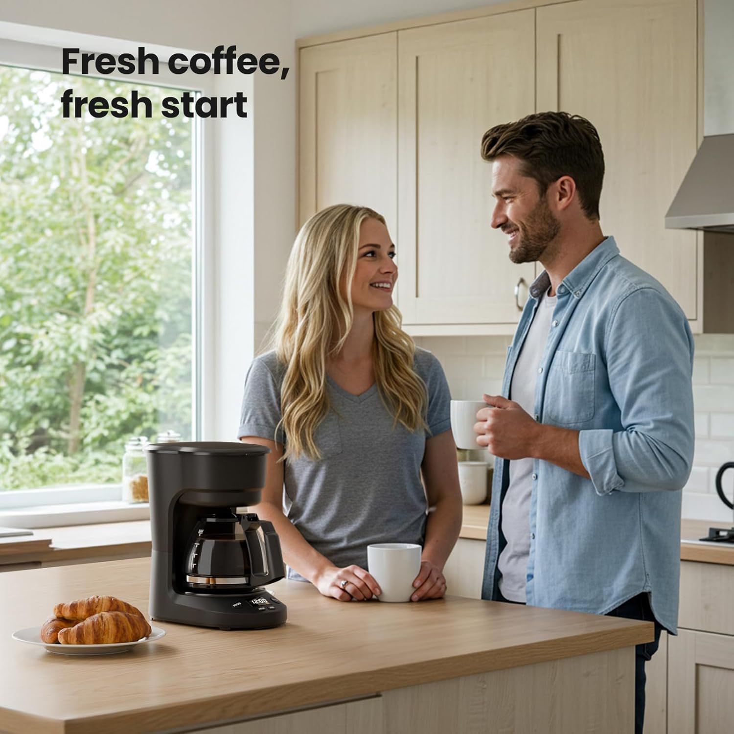5-Cup Drip Coffee Machine with LED Display, Small Coffee Maker with Anti-Drip, Timer, Auto Shut-Off, Dry-Boil Protection, Removable Funnel, Compact, Ideal for Home & Office