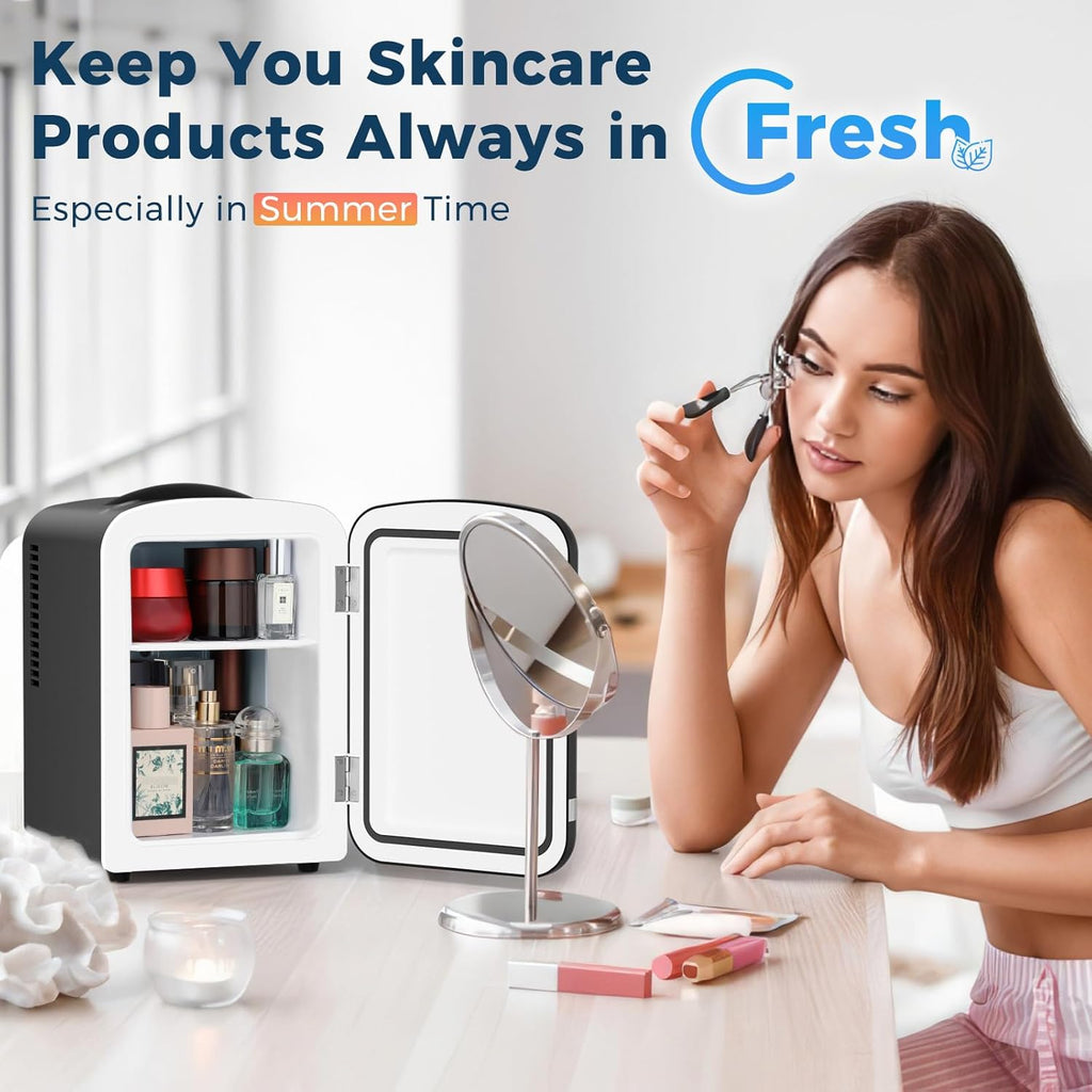 4L/6 Cans Compact Refrigerator,Portable Mini Fridge Skin Care,Cooler and Warmer for Bedroom,Car,Office & Dorm, Small Cooler for Cosmetics/Beverage/Food,BLACK