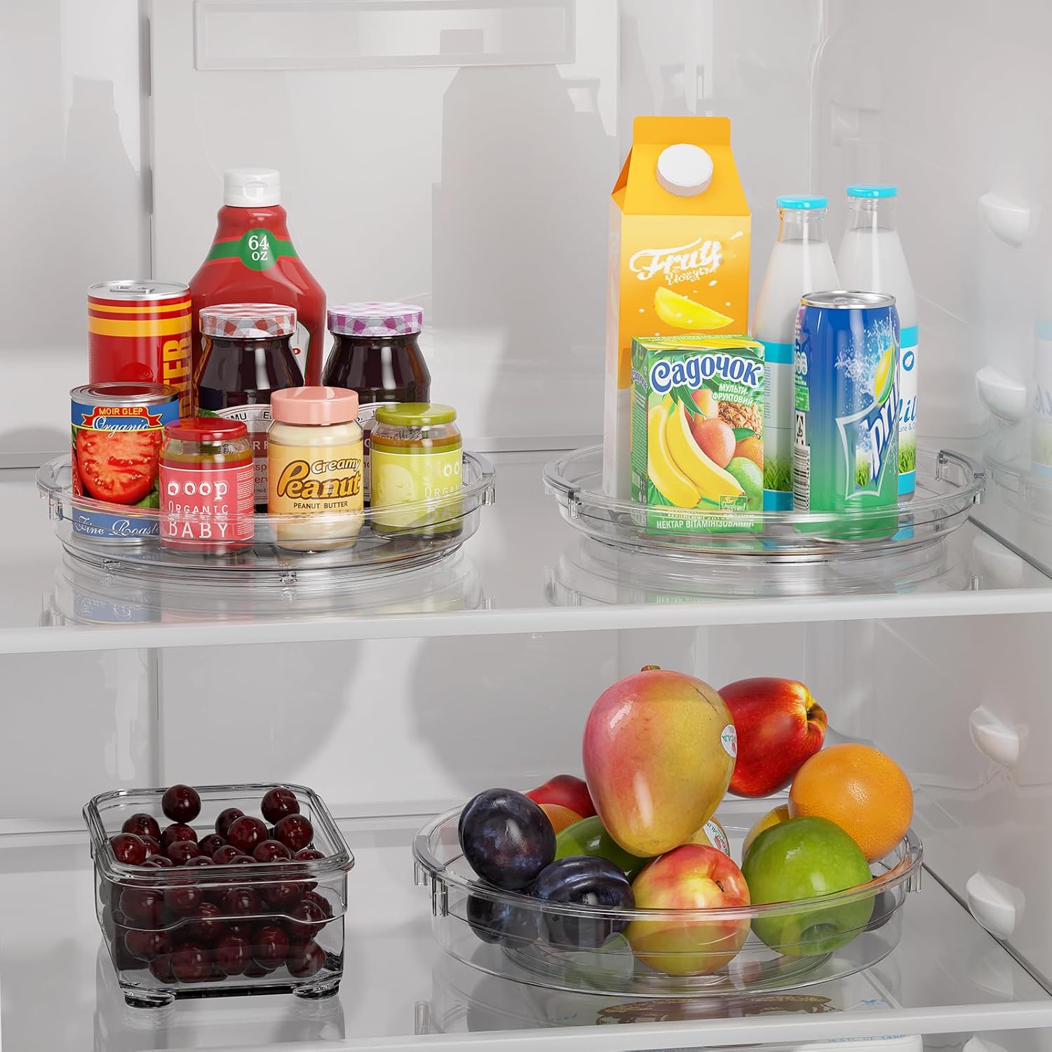 3 Pack Lazy Susan Organizer Turntable for Cabinet, Pantry Organizers and Storage, Rotating Condiment Organizer for Kitchen, Table Top, Fridge, Countertop, Spice Organization, 9.25'' 10.6'' 12''