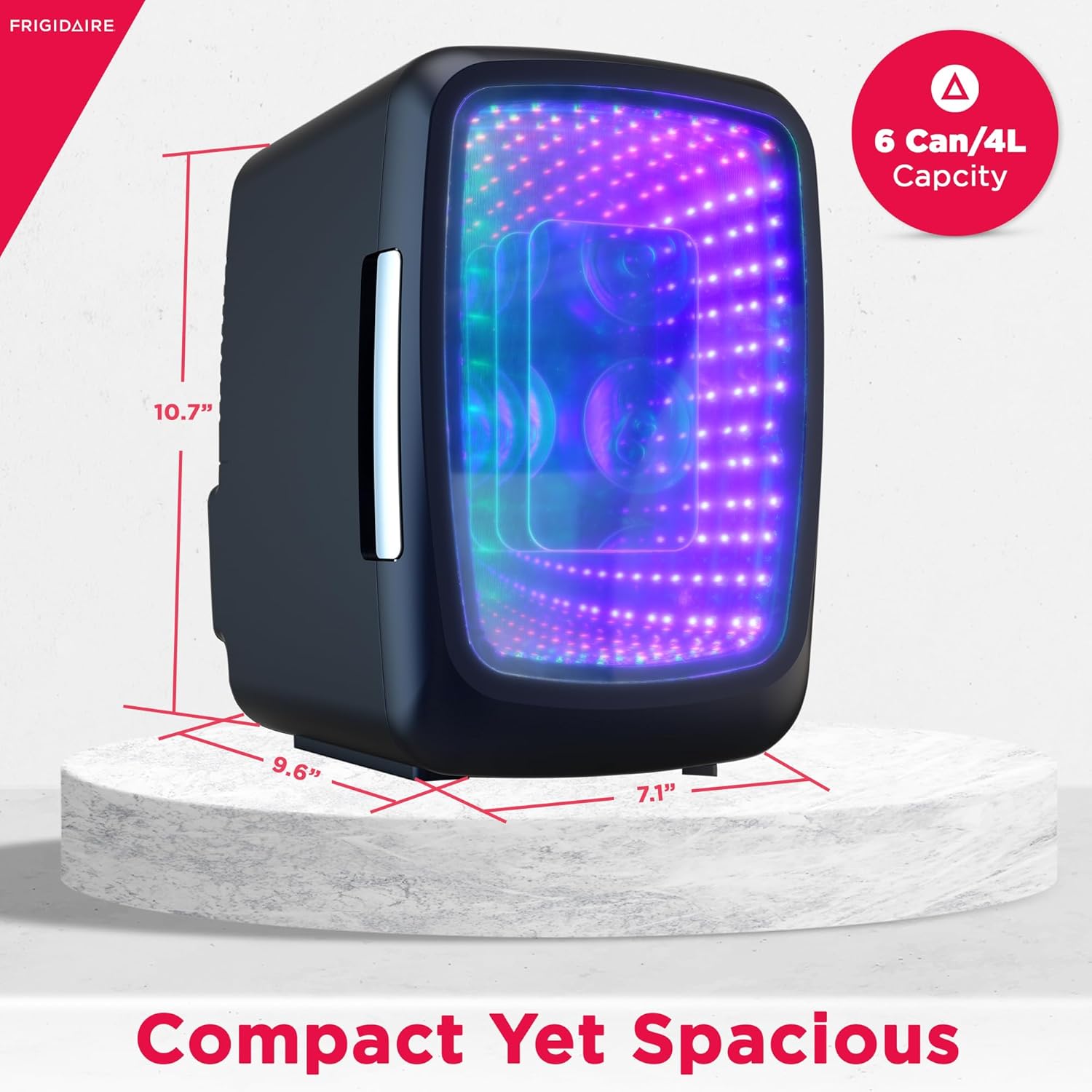 Gaming Light Up Mini Beverage Refrigerator, 6 can, 4 liters, Cooler with large see through door and LED lights Perfect for Gaming Experience, Home, Office, or Cars.12V Charger