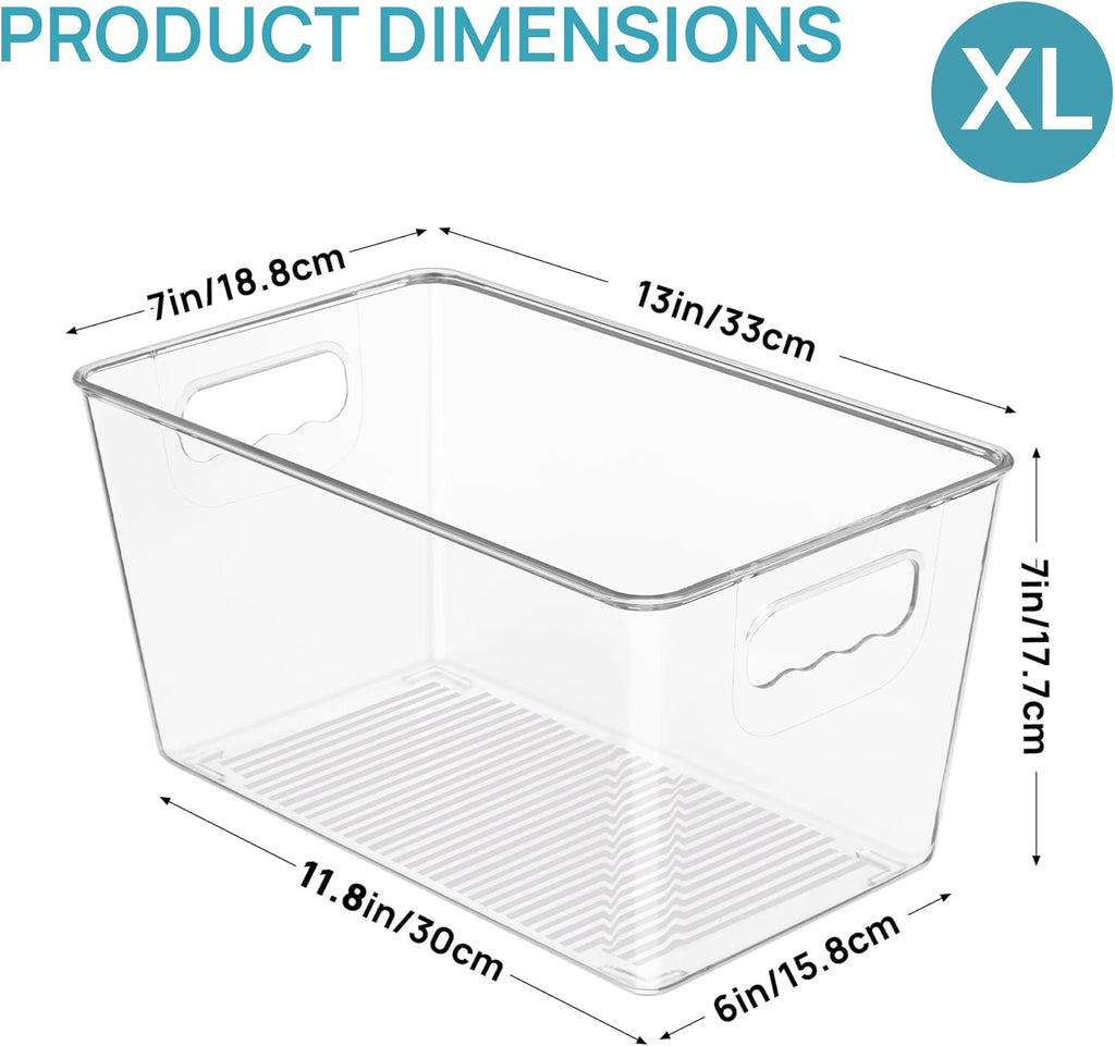 6 PCS Clear Plastic Storage Bins, Pantry Organizer Containers with Handle for Refrigerator, Fridge, Cabinet, Kitchen, Countertops, Cupboard, Home Organization and Storage, XL