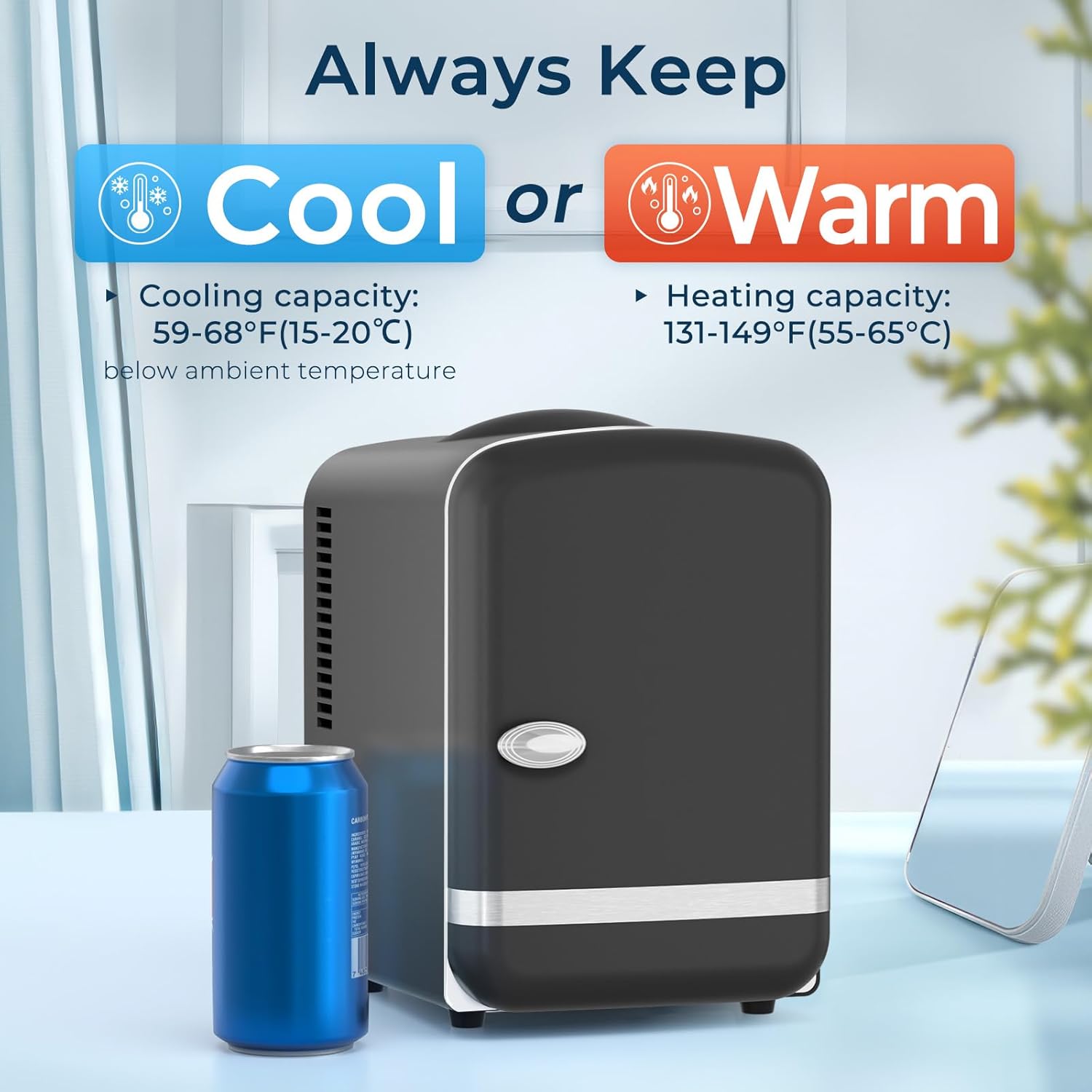 4L/6 Cans Compact Refrigerator,Portable Mini Fridge Skin Care,Cooler and Warmer for Bedroom,Car,Office & Dorm, Small Cooler for Cosmetics/Beverage/Food,BLACK