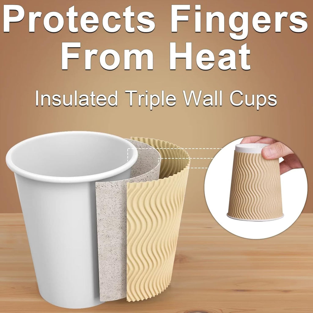 Hot Paper Cups_12 oz Disposable Insulated Corrugated Sleeve Ripple Wall Paper Cup 100 pcs,12oz Cups for Drink，Hot Coffee Cups