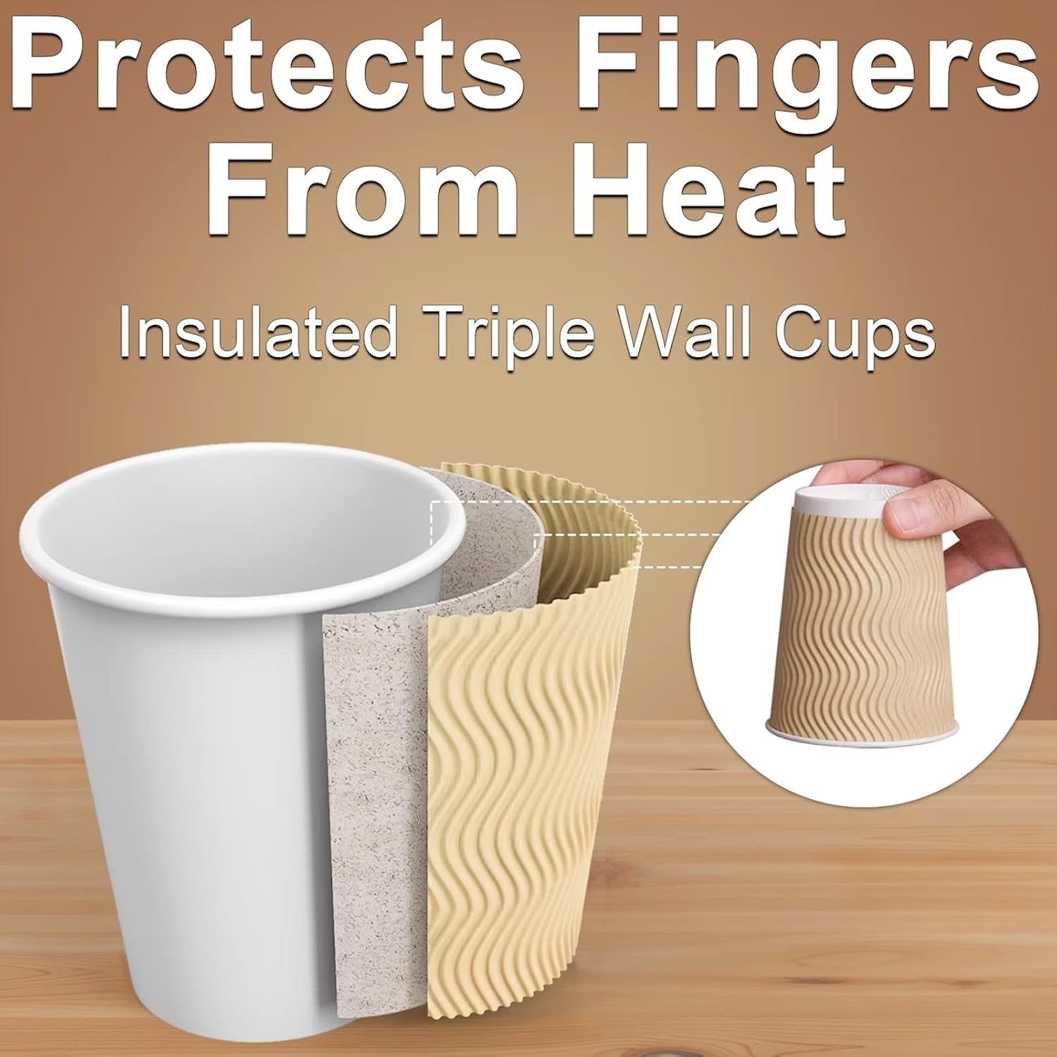 Hot Paper Cups_12 oz Disposable Insulated Corrugated Sleeve Ripple Wall Paper Cup 100 pcs,12oz Cups for Drink，Hot Coffee Cups