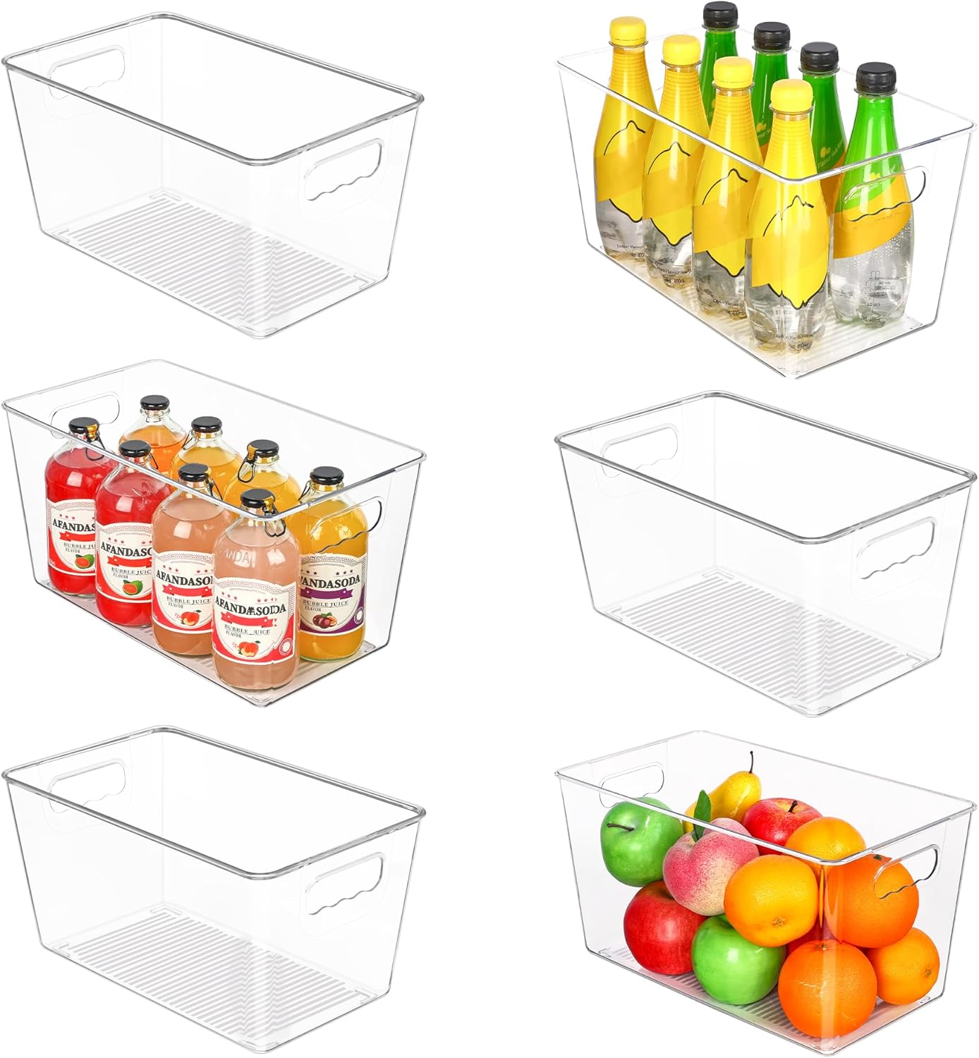 6 PCS Clear Plastic Storage Bins, Pantry Organizer Containers with Handle for Refrigerator, Fridge, Cabinet, Kitchen, Countertops, Cupboard, Home Organization and Storage, XL