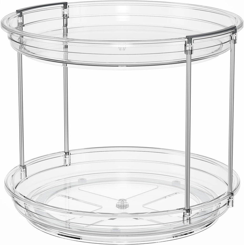 2 Tier Lazy Susan Turntable Organizer 9.25'' Rotating Spice Rack Organization for Cabinet, Kitchen, Pantry, Countertop, Bathroom, Vanity, Medicine Cabinet Organizer, Clear