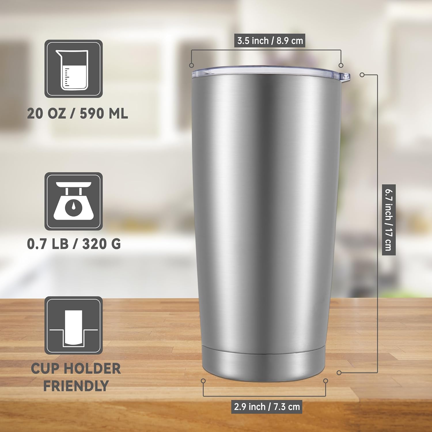 20 oz Tumblers Bulk Stainless Steel Tumbler with Lid Double Wall Vacuum Insulated Coffee Mug 20oz Powder Coated Cup for Hot and Cold Drinks, Stainless, 6 pack