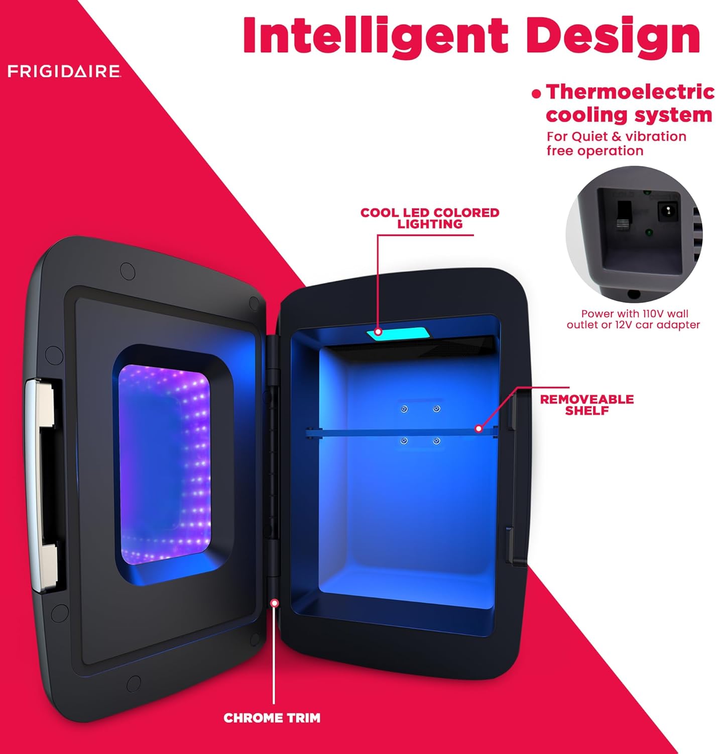 Gaming Light Up Mini Beverage Refrigerator, 6 can, 4 liters, Cooler with large see through door and LED lights Perfect for Gaming Experience, Home, Office, or Cars.12V Charger