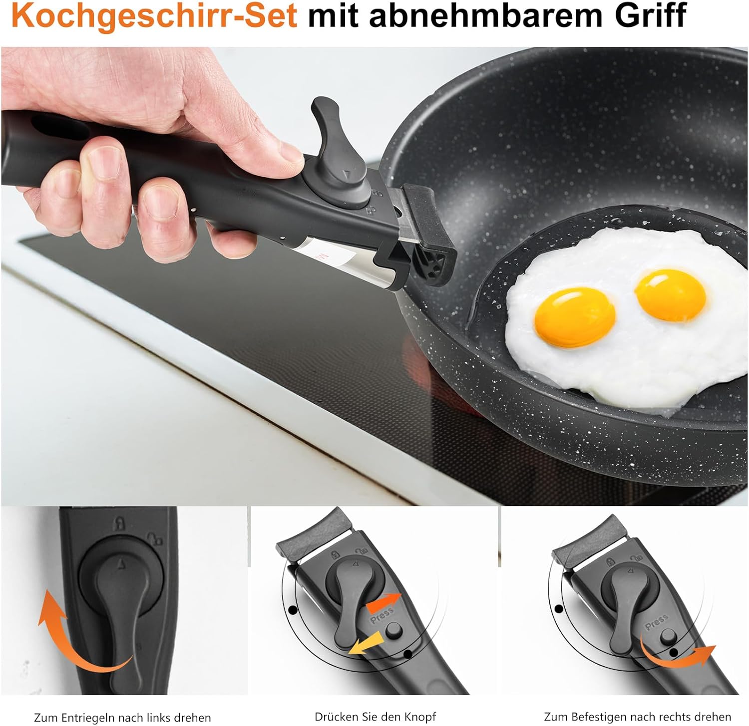 12 pcs Pots and Pans Set, Nonstick Kitchen Induction Cookware Suit with Detachable Handle, Dishwasher Oven Safe, Black