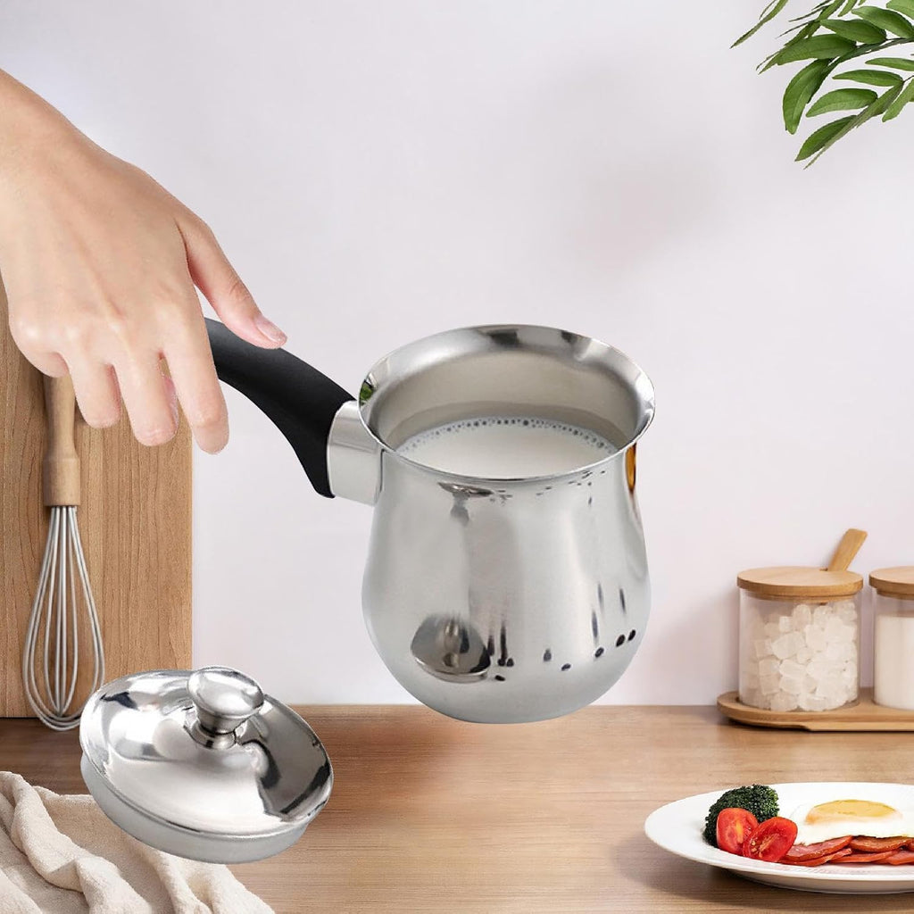 360ml Stainless Steel Coffee Pot with Handle – Portable Milk Warmer & Coffee Maker for Kitchen, Camping, Office, Home & Restaurant