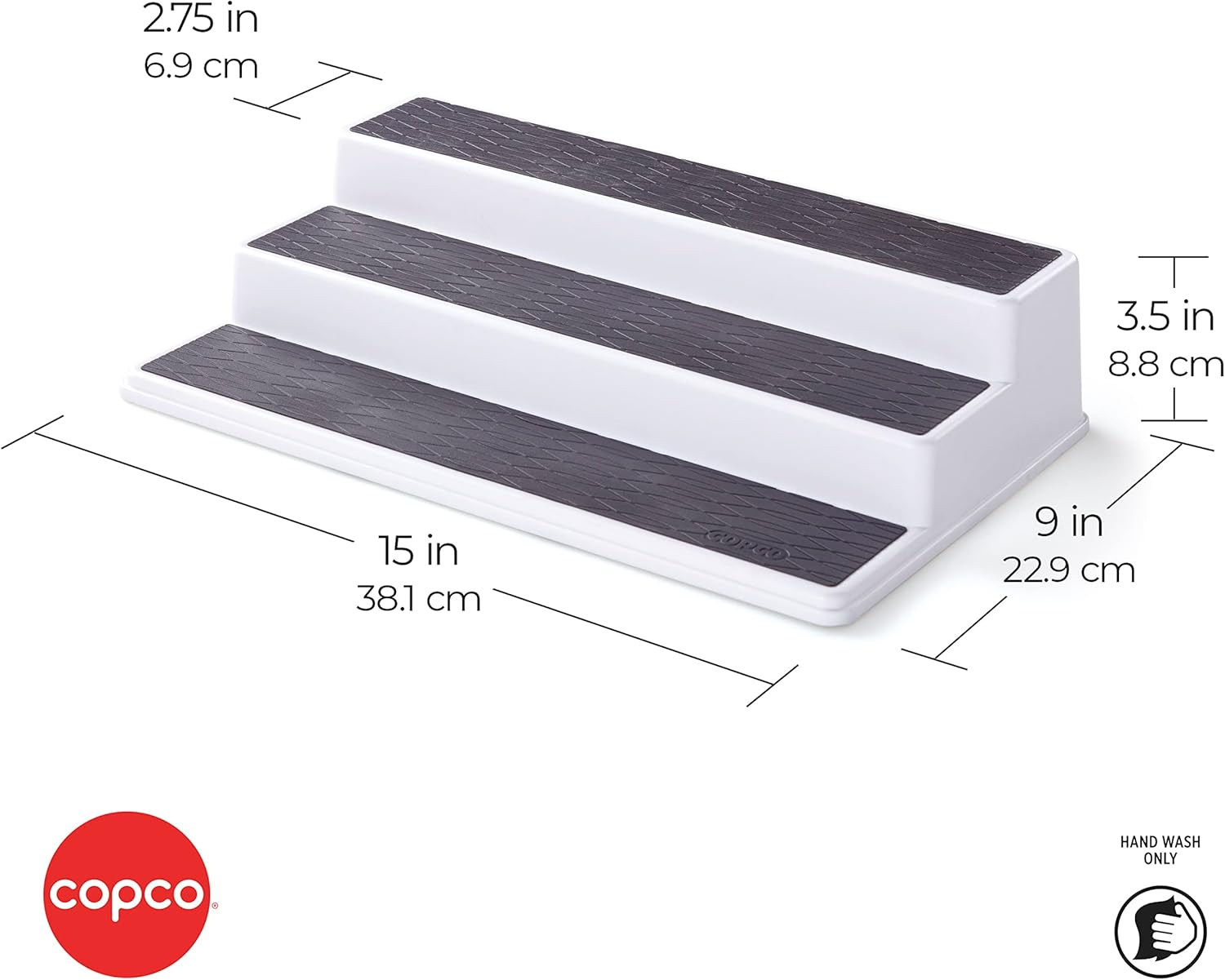 3-Tier Non-Skid Spice Rack Organizer for Kitchen Cabinet or Pantry, 15-Inch Tiered Shelf, White/Gray, Slip-Resistant Design for Jars and Bottles