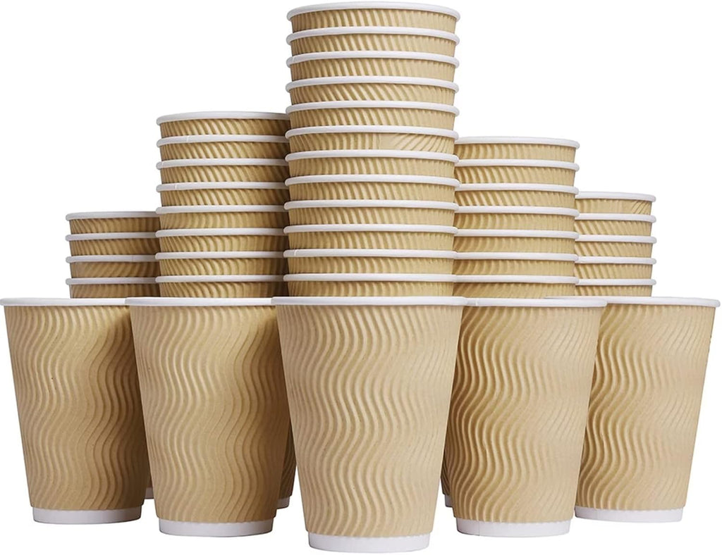 Hot Paper Cups_12 oz Disposable Insulated Corrugated Sleeve Ripple Wall Paper Cup 100 pcs,12oz Cups for Drink，Hot Coffee Cups