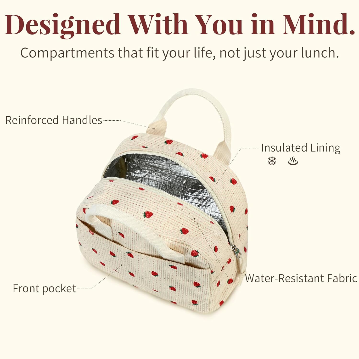 Insulated Cloud Blue Lunch Bag for Women, Stylish Corduroy Tote with Aluminum Lining, Large Capacity Reusable Cooler for Work, Travel, Beach or Picnic, Cloud Blue Water-Resistant Lunch Box